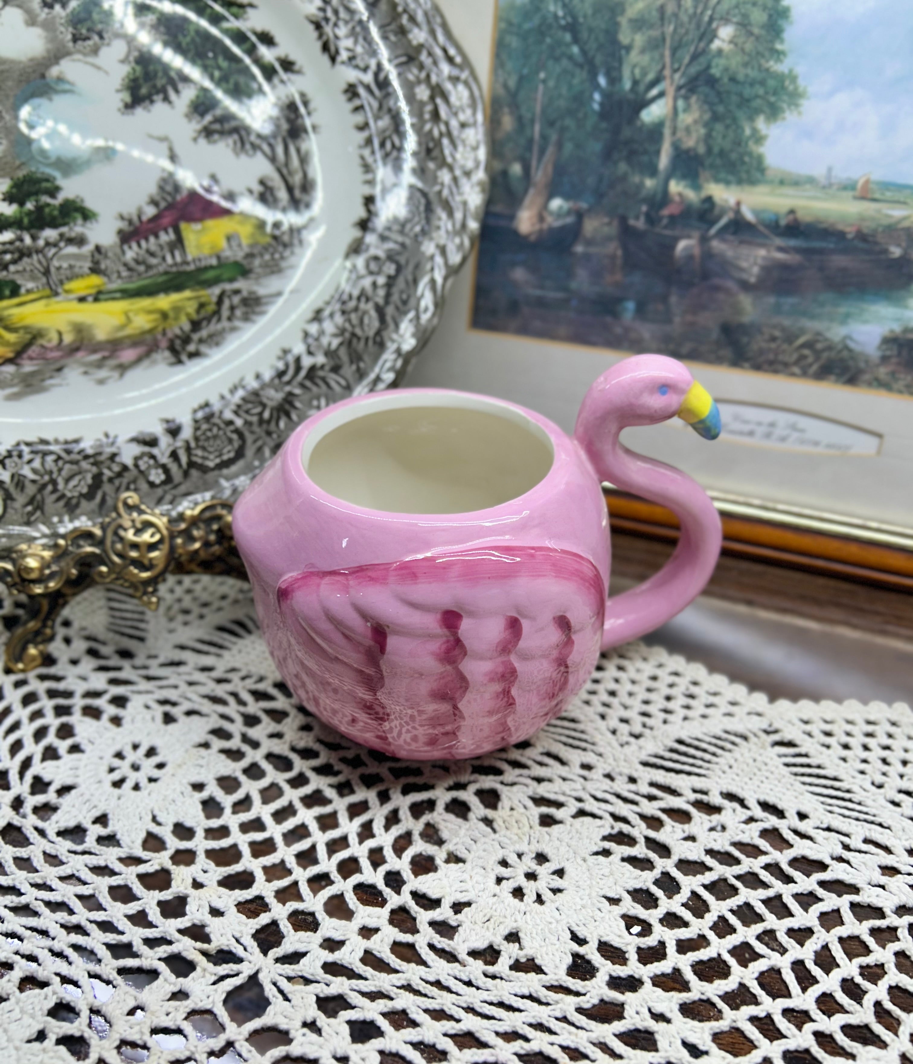 3D Pink flamingo shaped molded ceramic large coffee mug