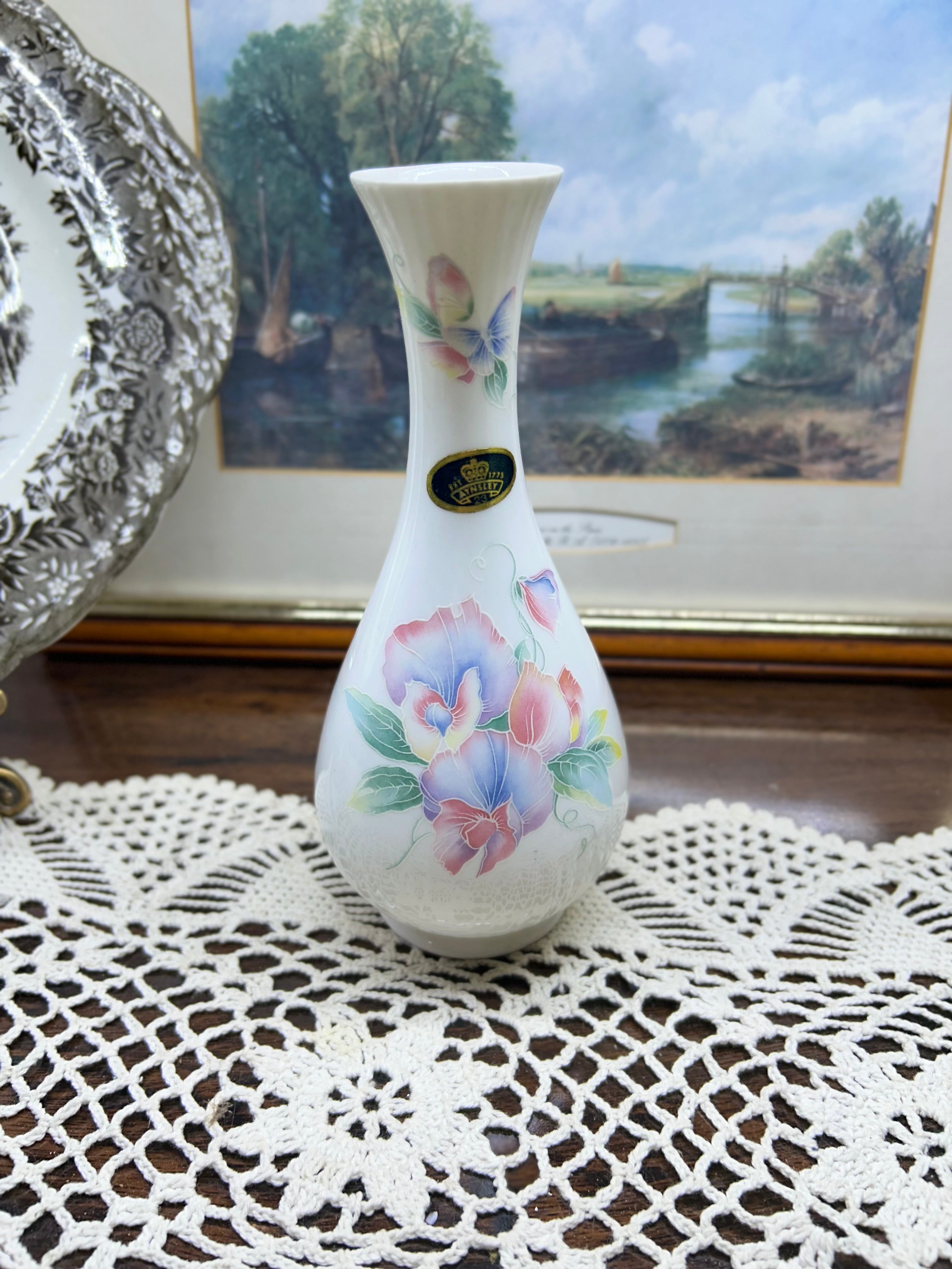 vintage Aynsley bone china bud vase— in “little sweetheart” pattern
