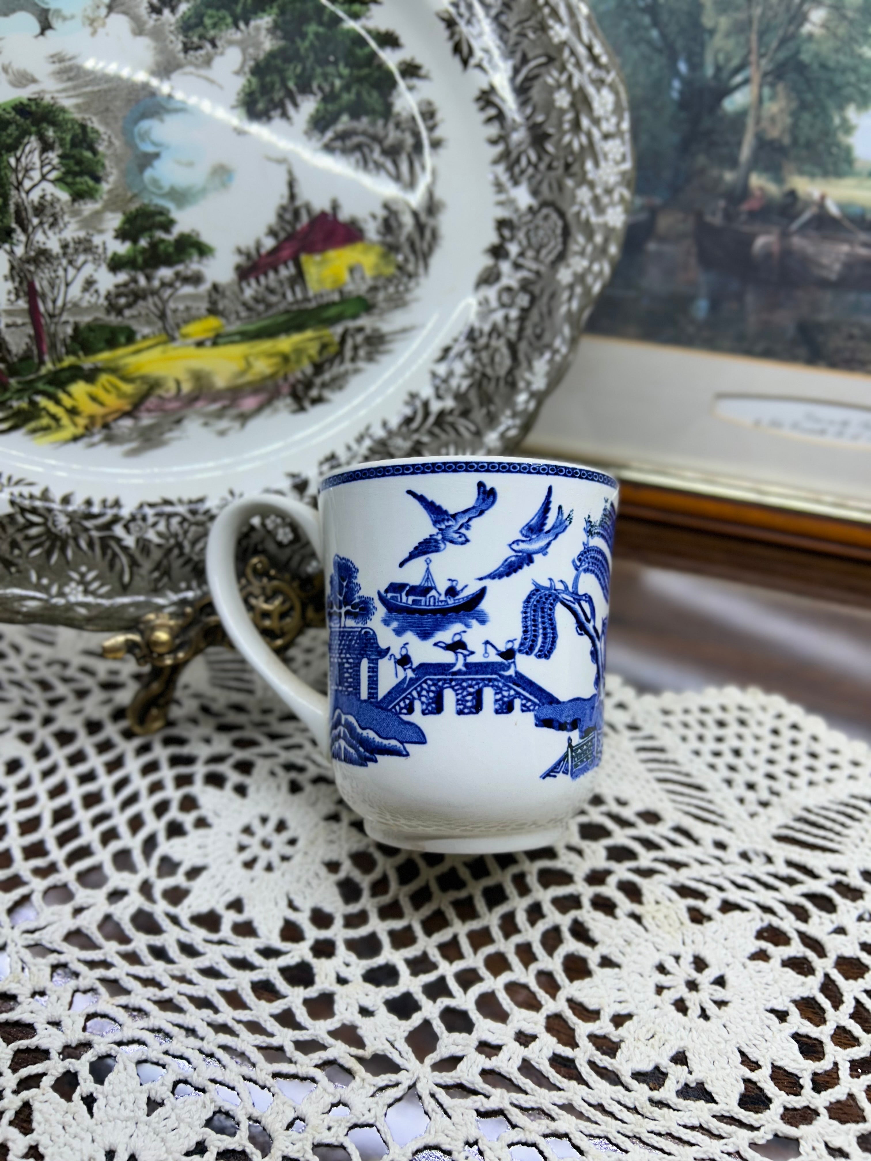 Vintage Johnson Brothers Willow Blue earthenware coffee mug