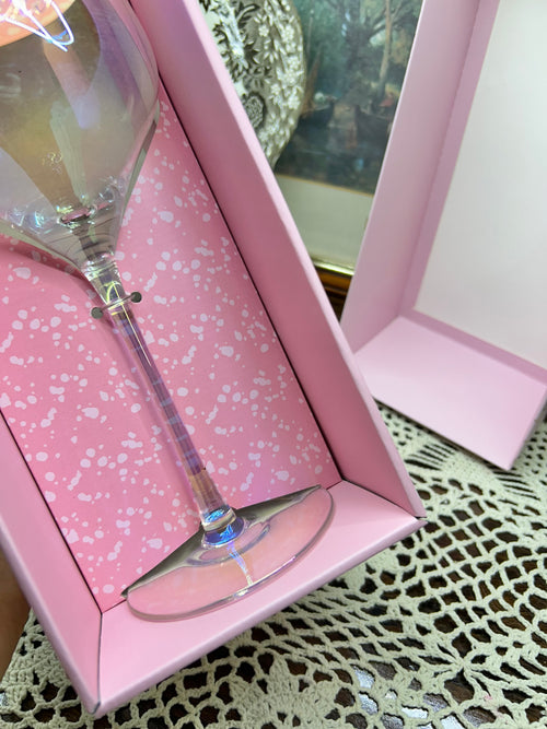 Card Factory "Fabulous Friend" wine glass features an iridescent tint and a matching gift box