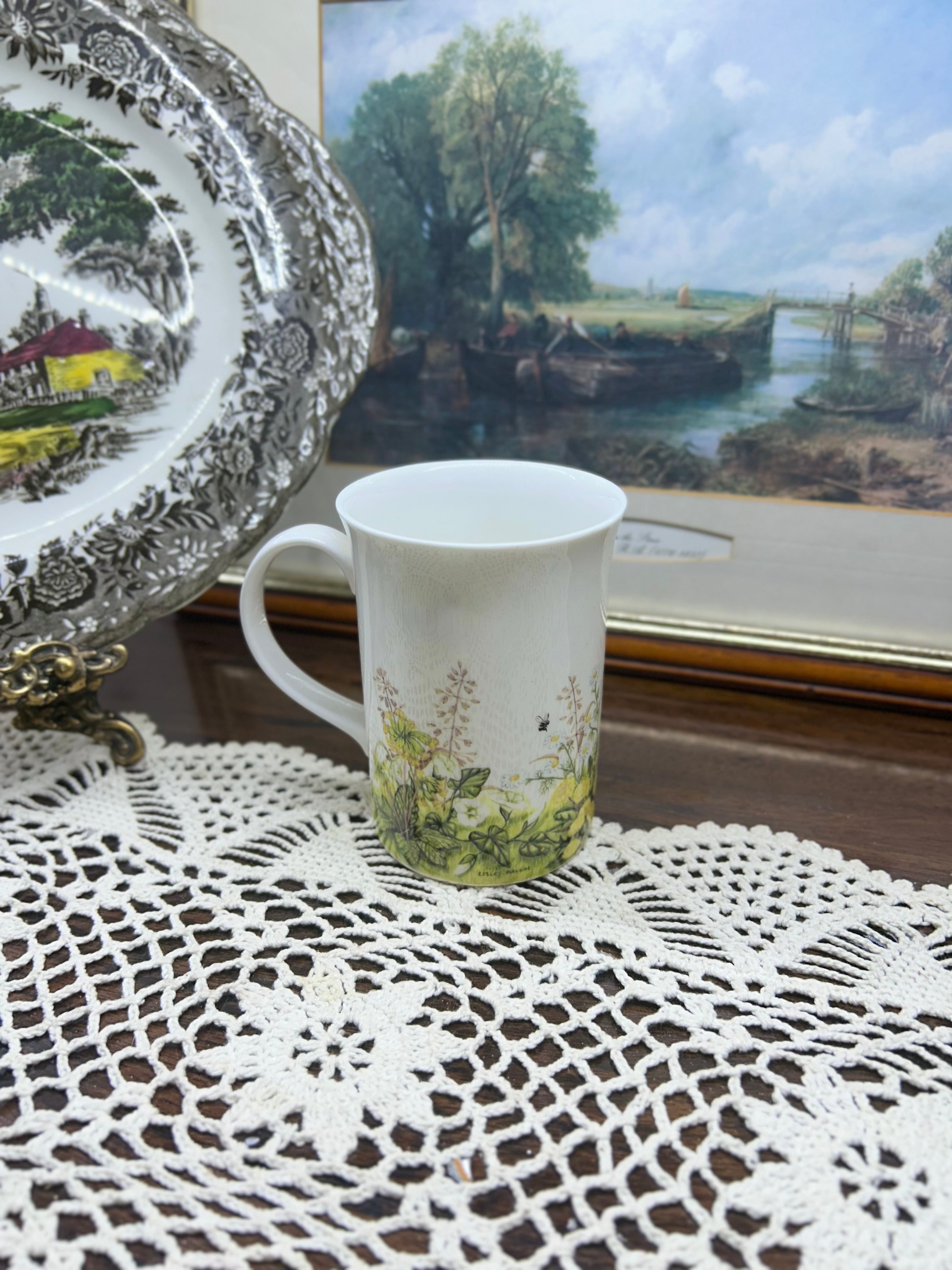 Vintage Fenton “wild roses” mug — fine bone china