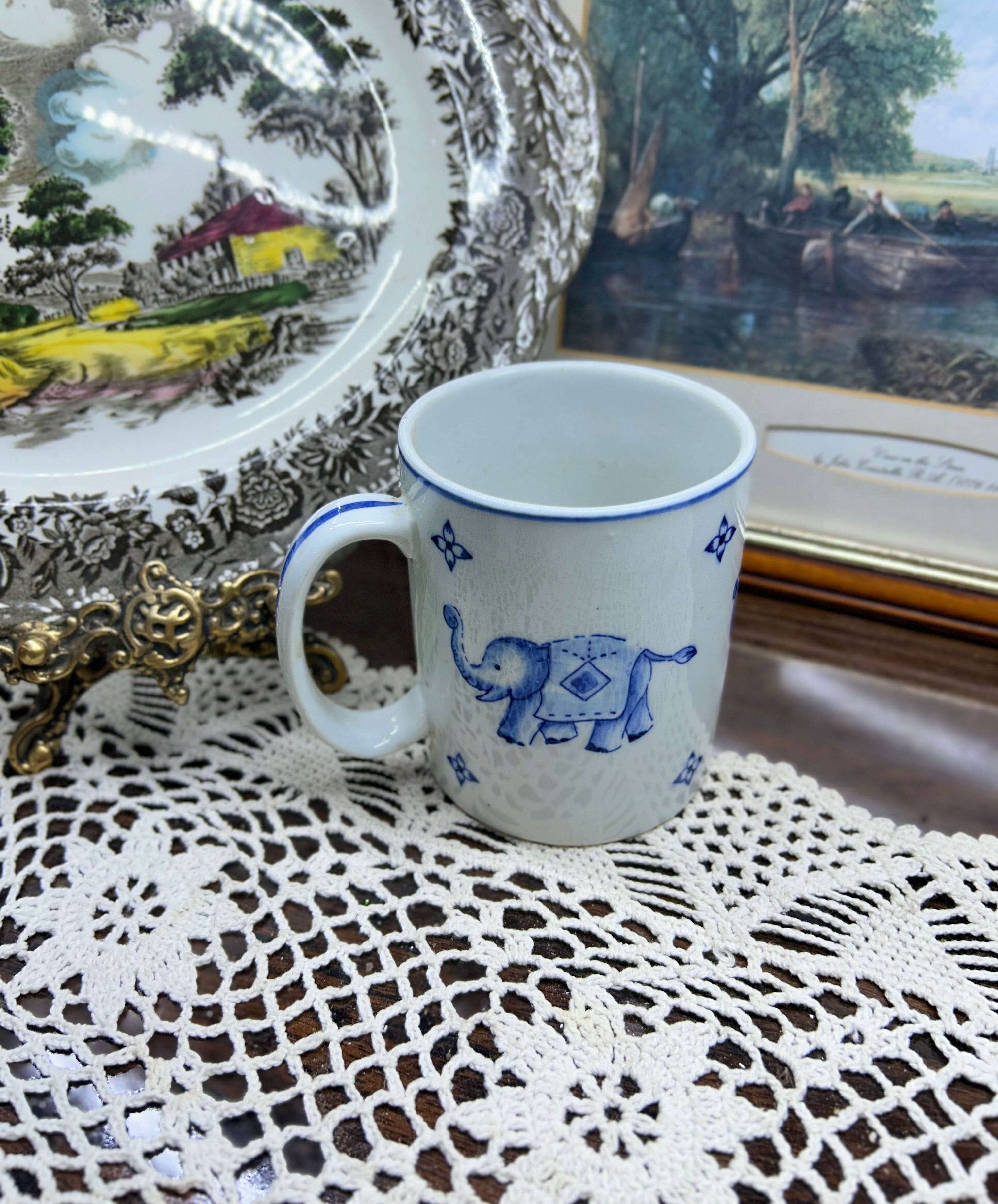 Ceramic elephant painted tea mug — Thailand
