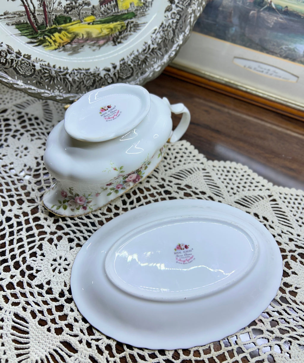 Royal Albert “cottage garden” gravy boat with saucer