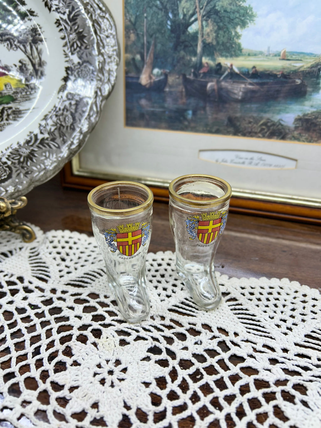 Vintage German souvenir shot glasses shaped like boots