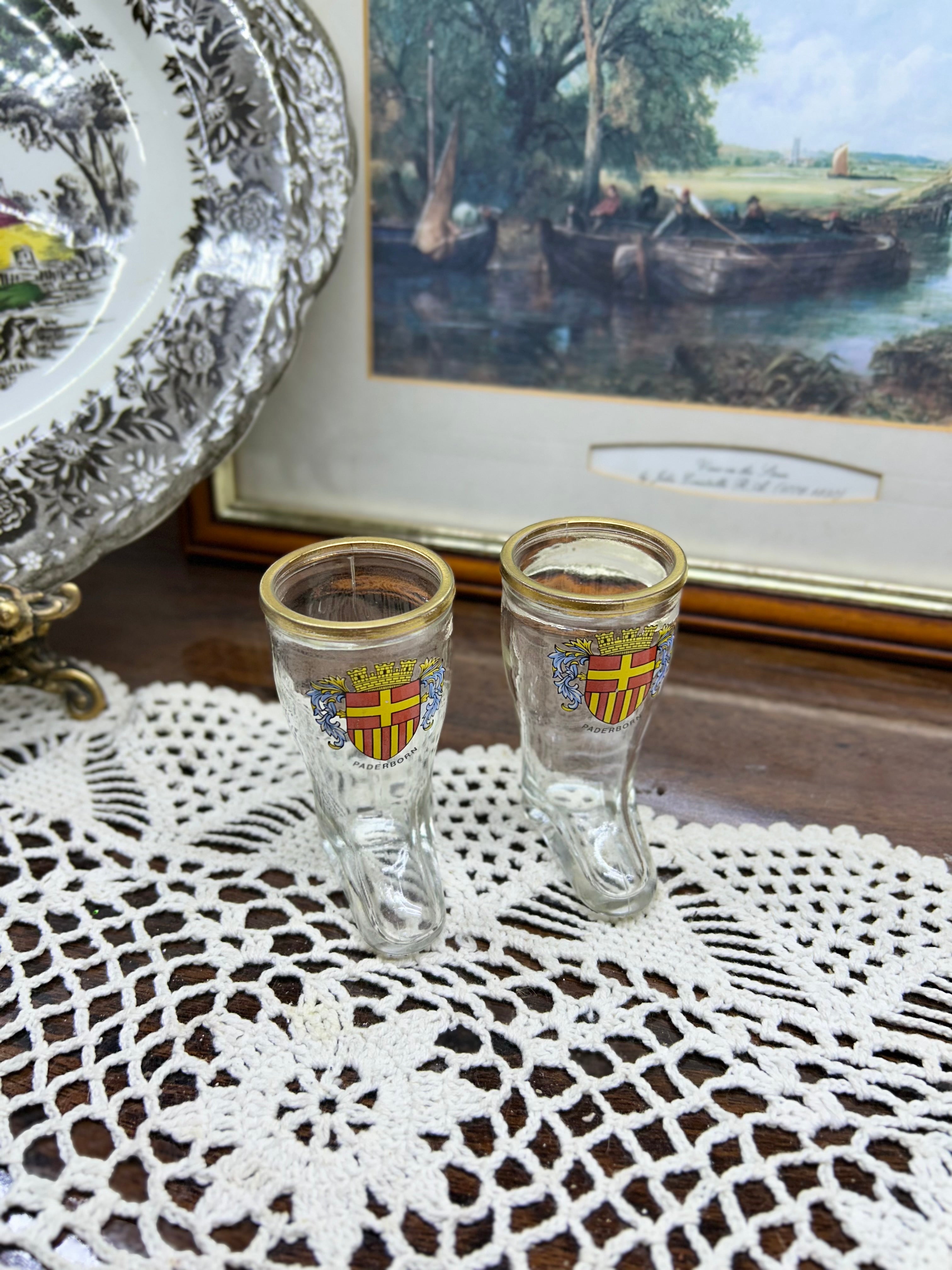 Vintage German souvenir shot glasses shaped like boots
