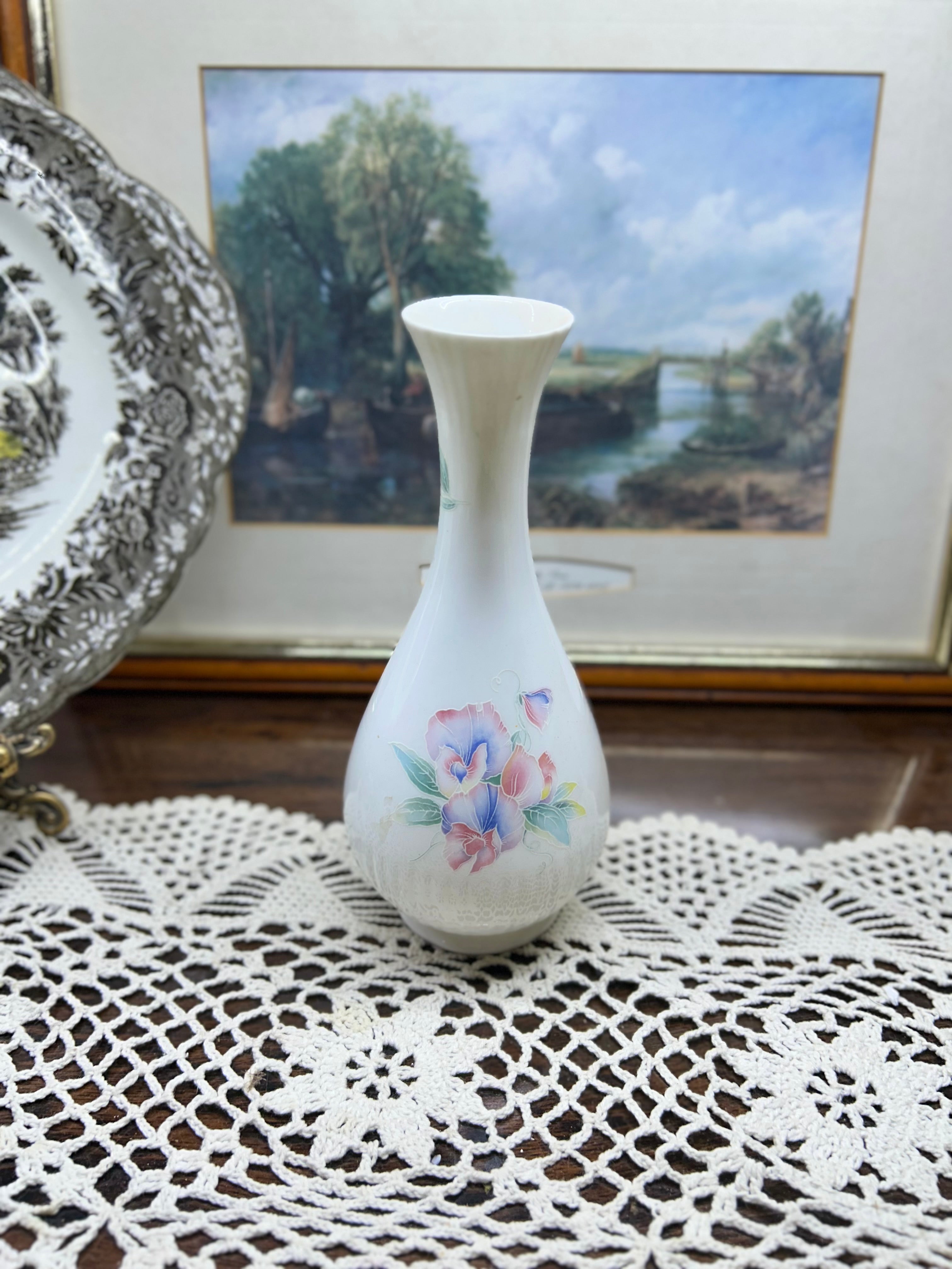 vintage Aynsley bone china bud vase— in “little sweetheart” pattern