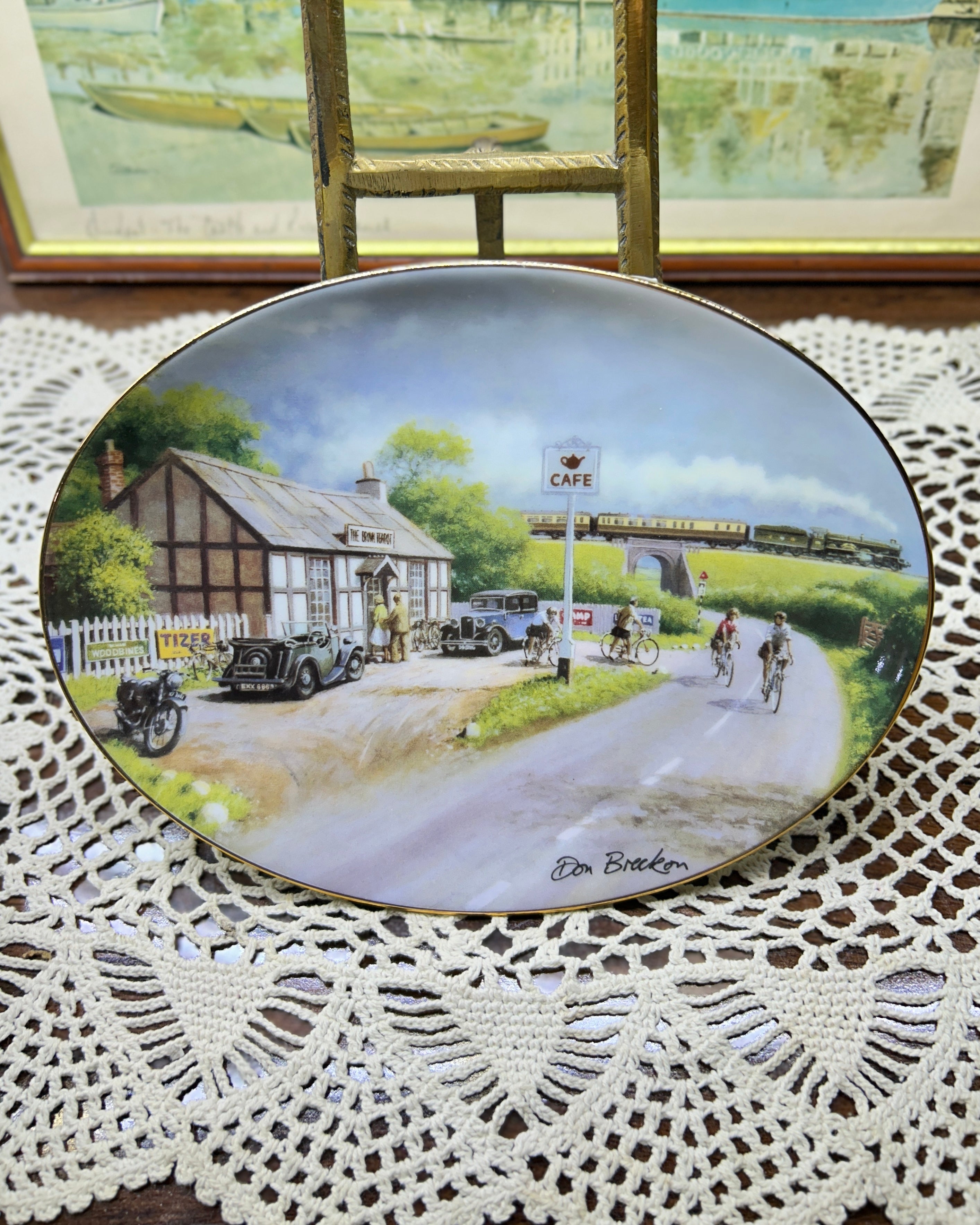 Davenport Pottery collector plate from the "Sunday Outings" series, specifically titled "At the Brown Tea Pot" 9”