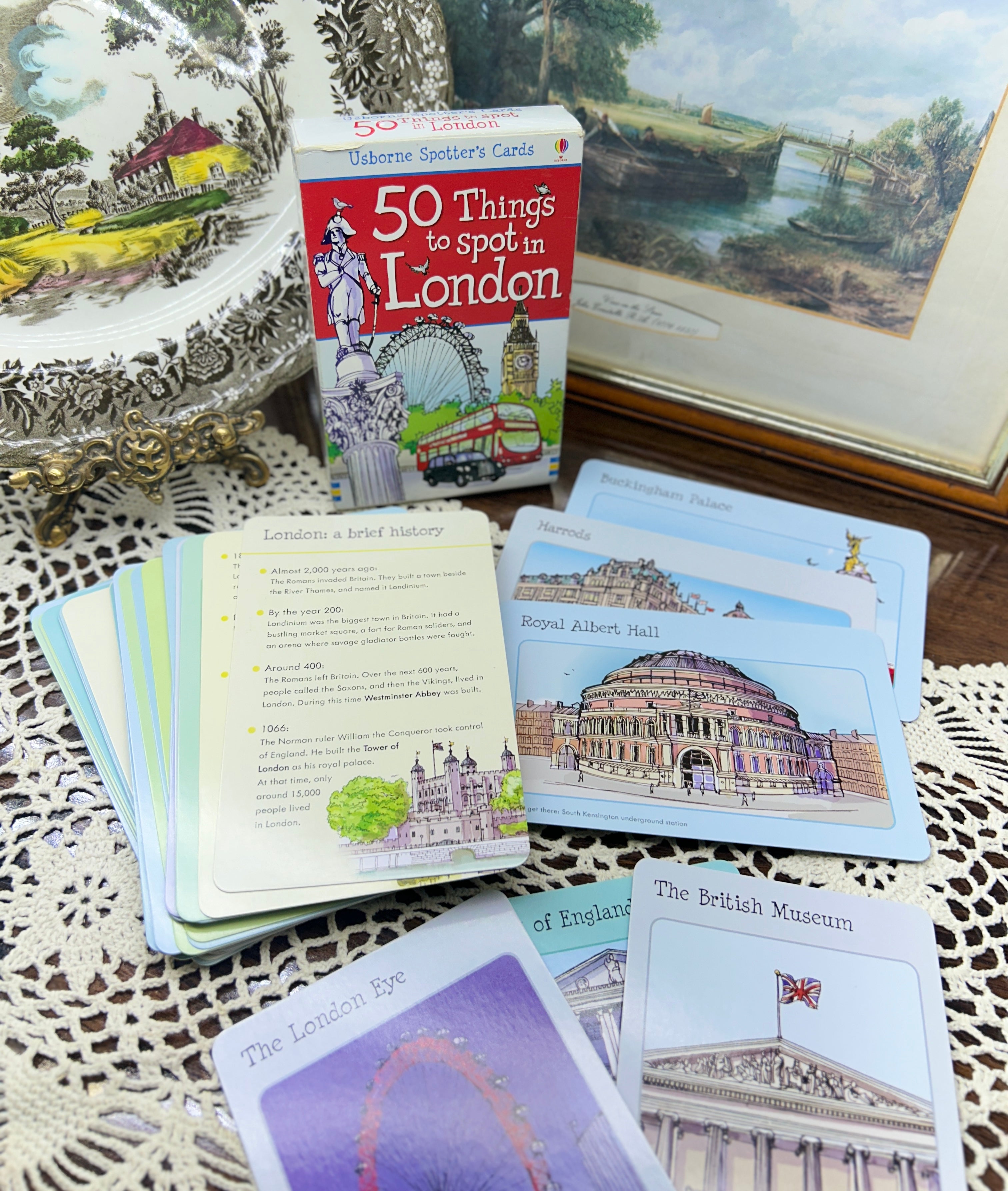 50 things to spot in London activity card deck by Usborne Publishing, written by Rob Lloyd Jones — boxed
