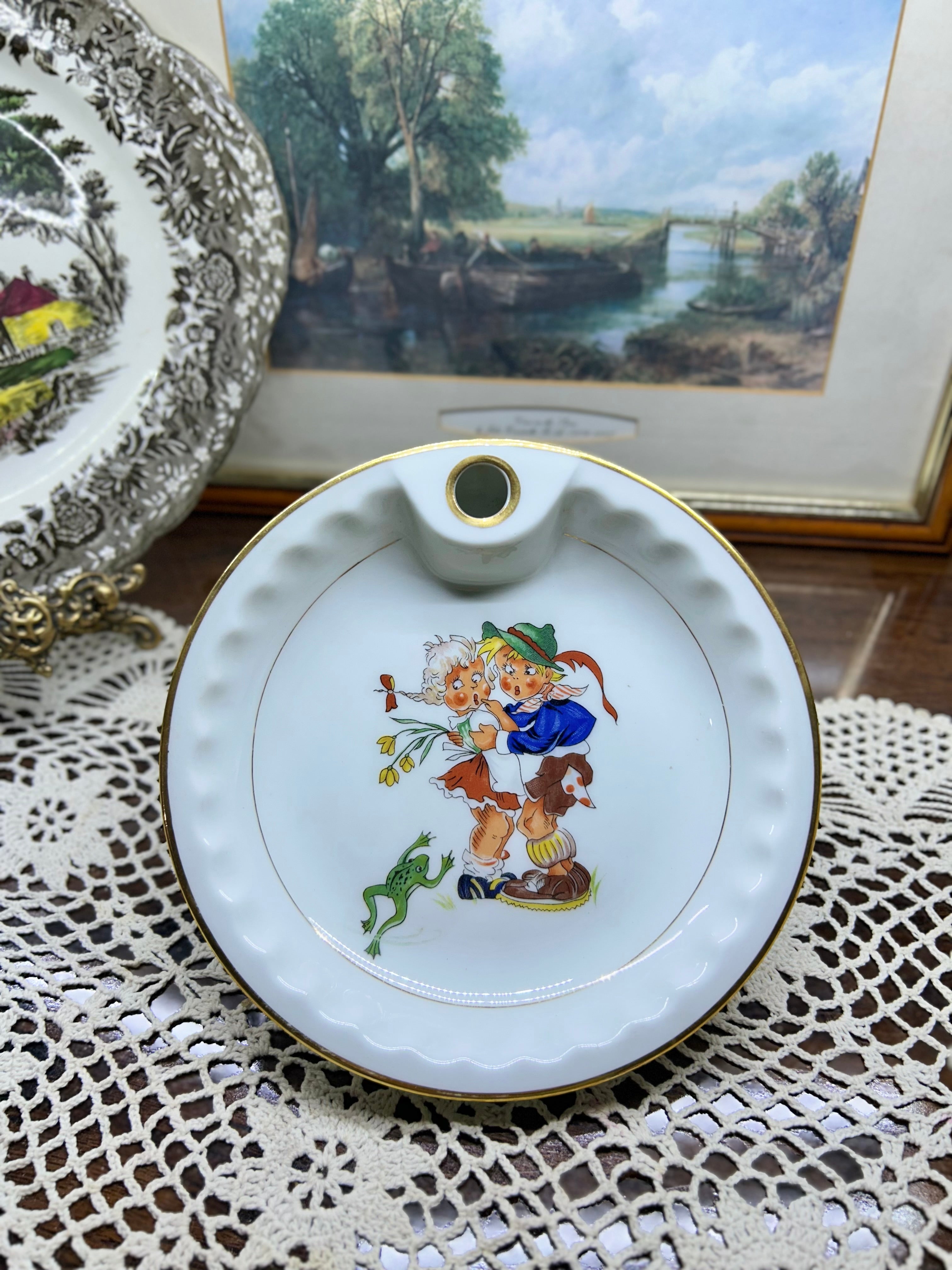 Vintage porcelain warming/heated baby plate — France