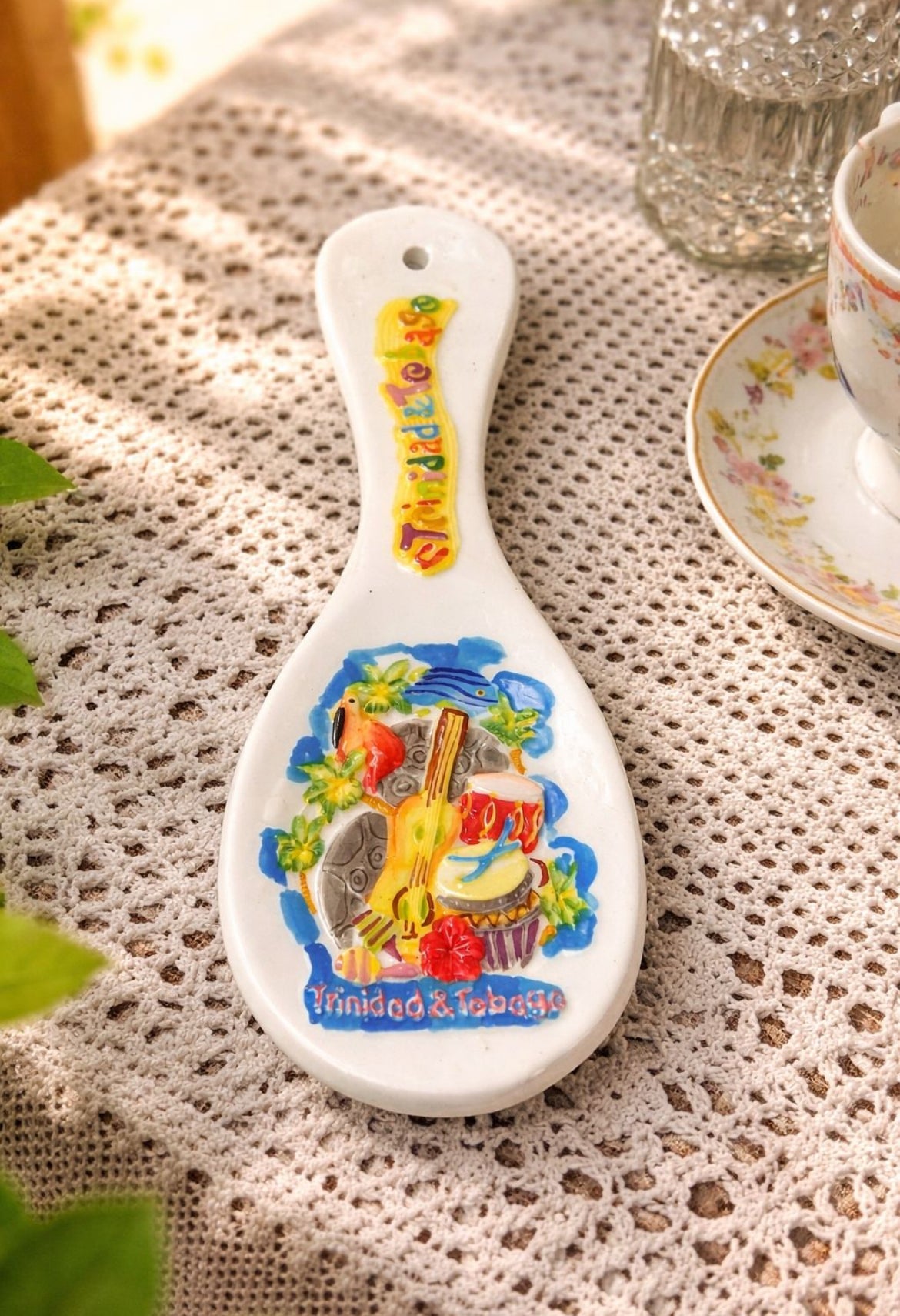 Ceramic handpainted spoon rest — from Trinidad & Tobago