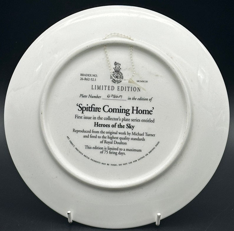 Royal Doulton “Spitfire Coming Home” Collector Plate Heroes Of The Sky Limited Edition 8”