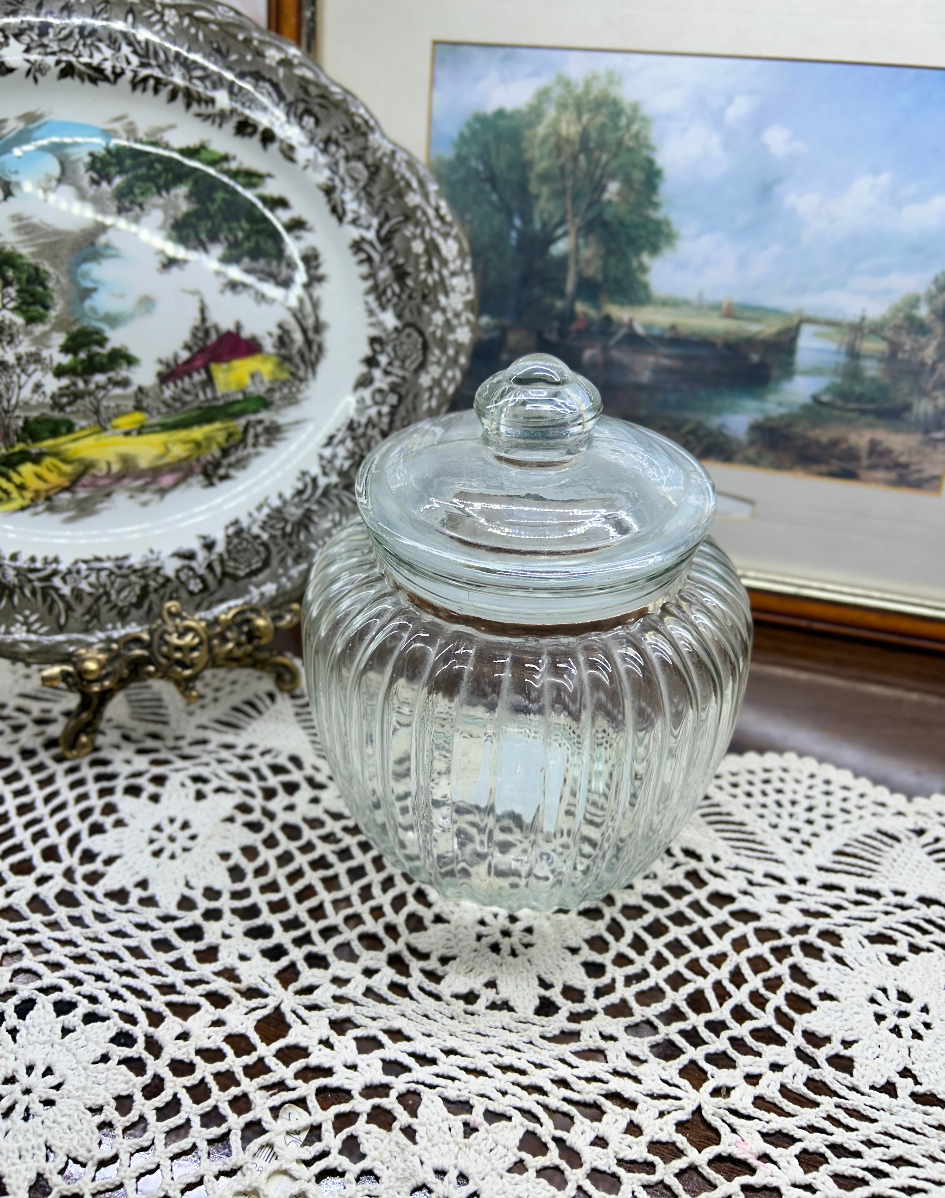 Apothecary Jar Glass Candy Jar Ribbed Glass