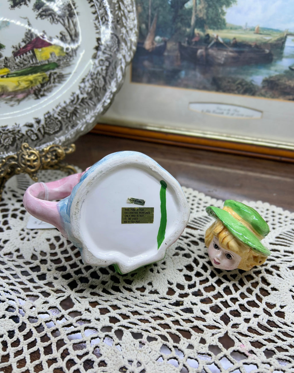 Vintage decorative hand-painted novelty figurine teapot
