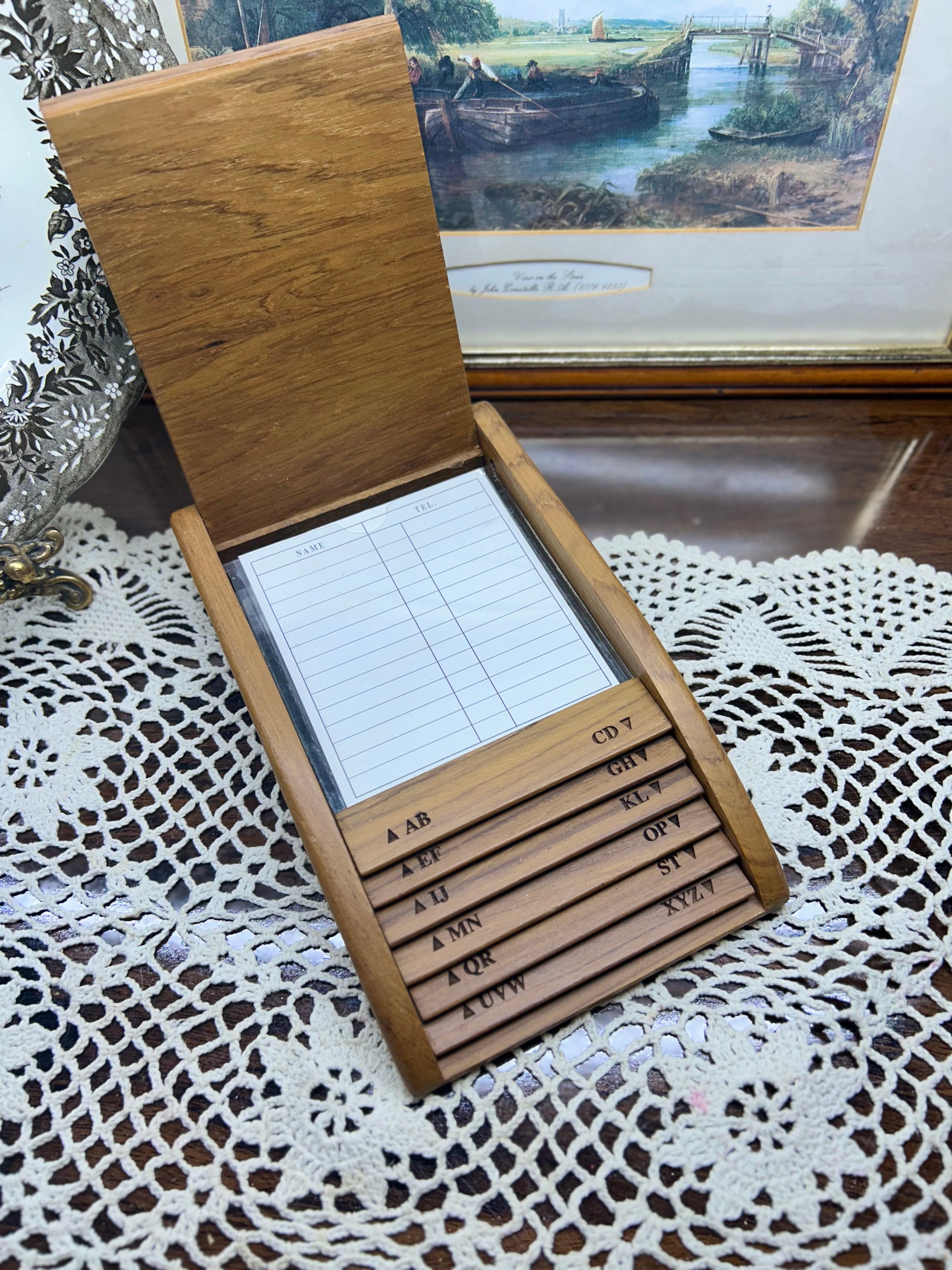 Vintage wooden alphabetical telephone or address book