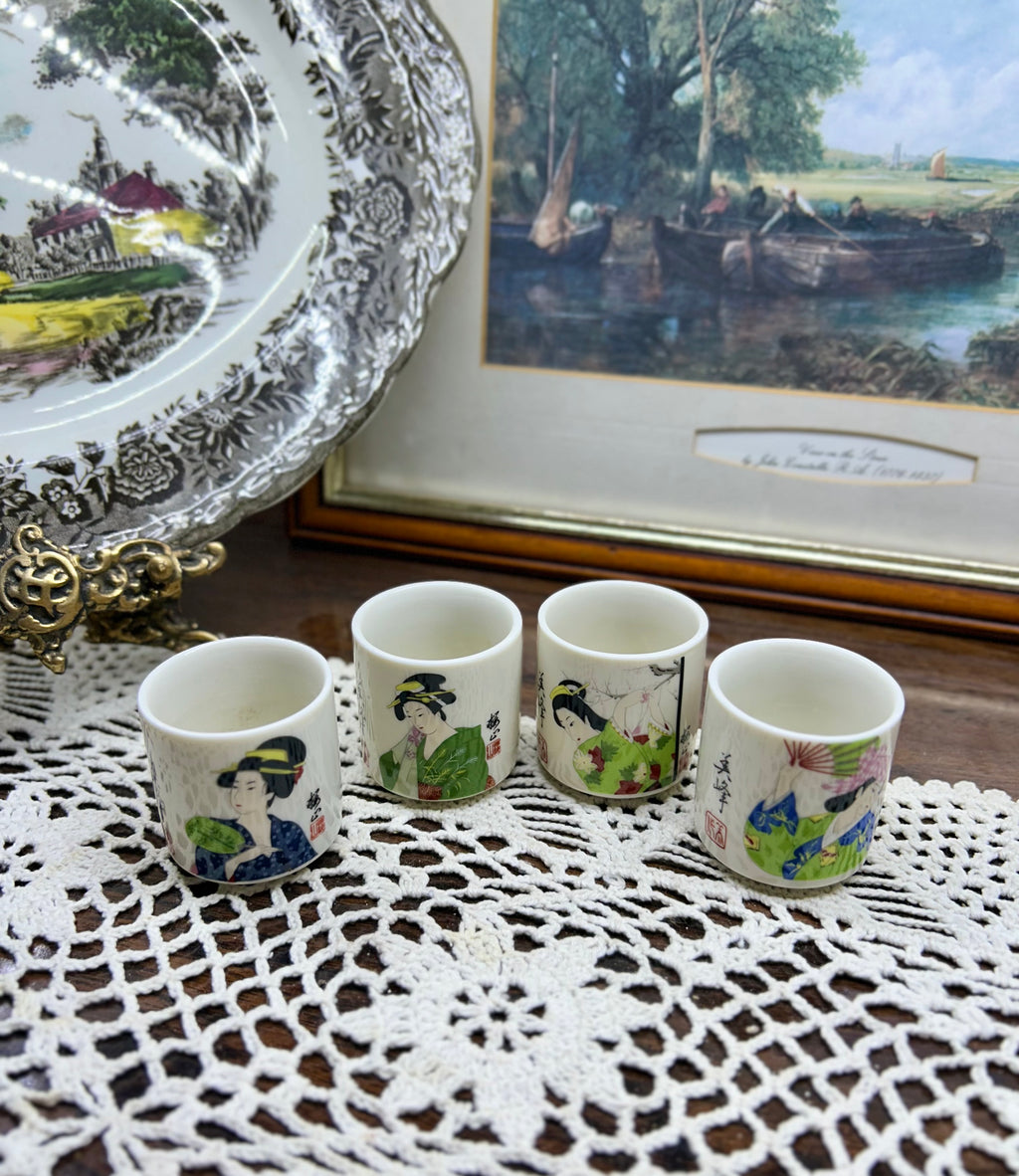 Vintage Japanese hand-painted geisha egg cups