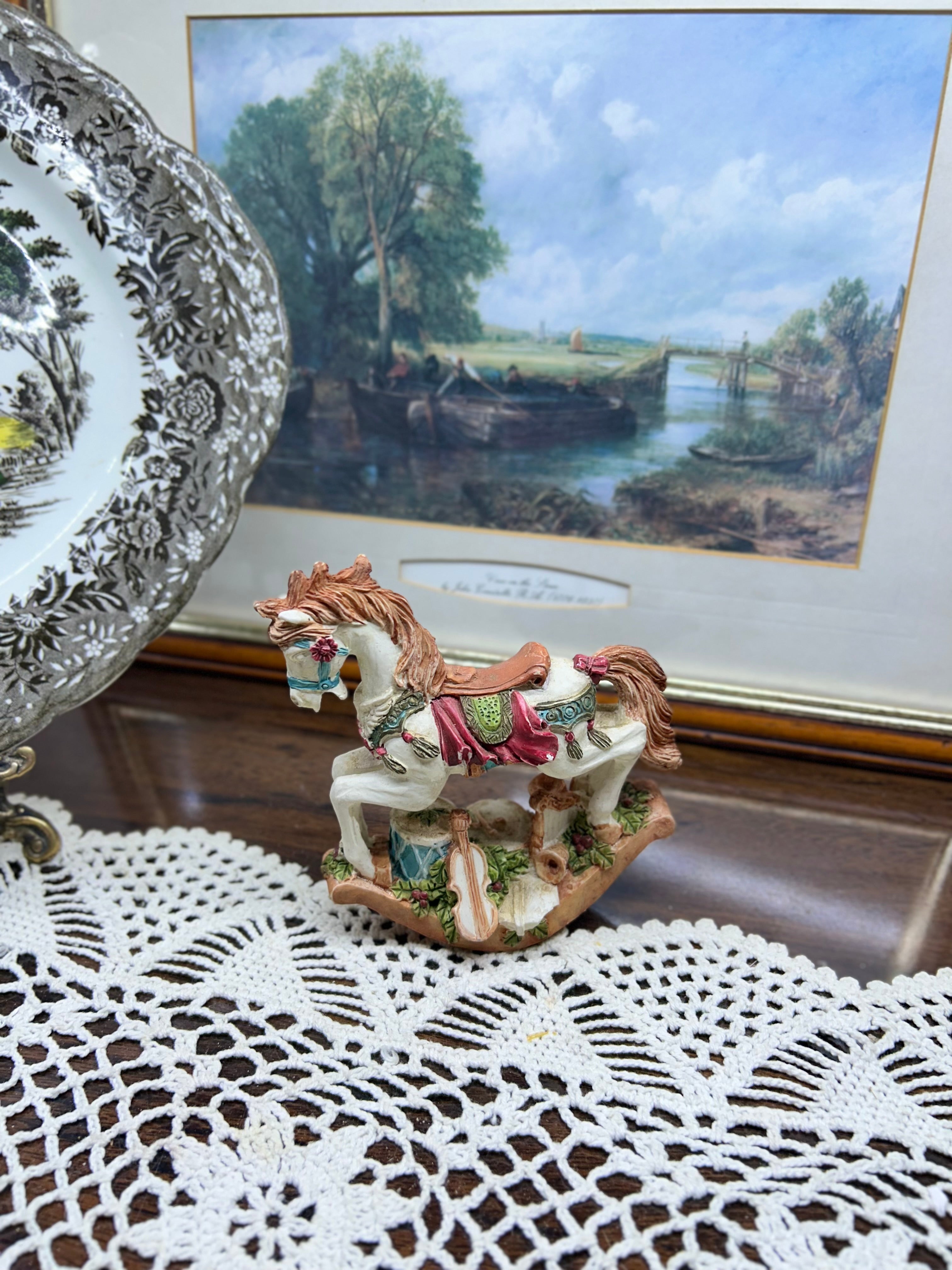 Vintage hand painted rocking horse ornament