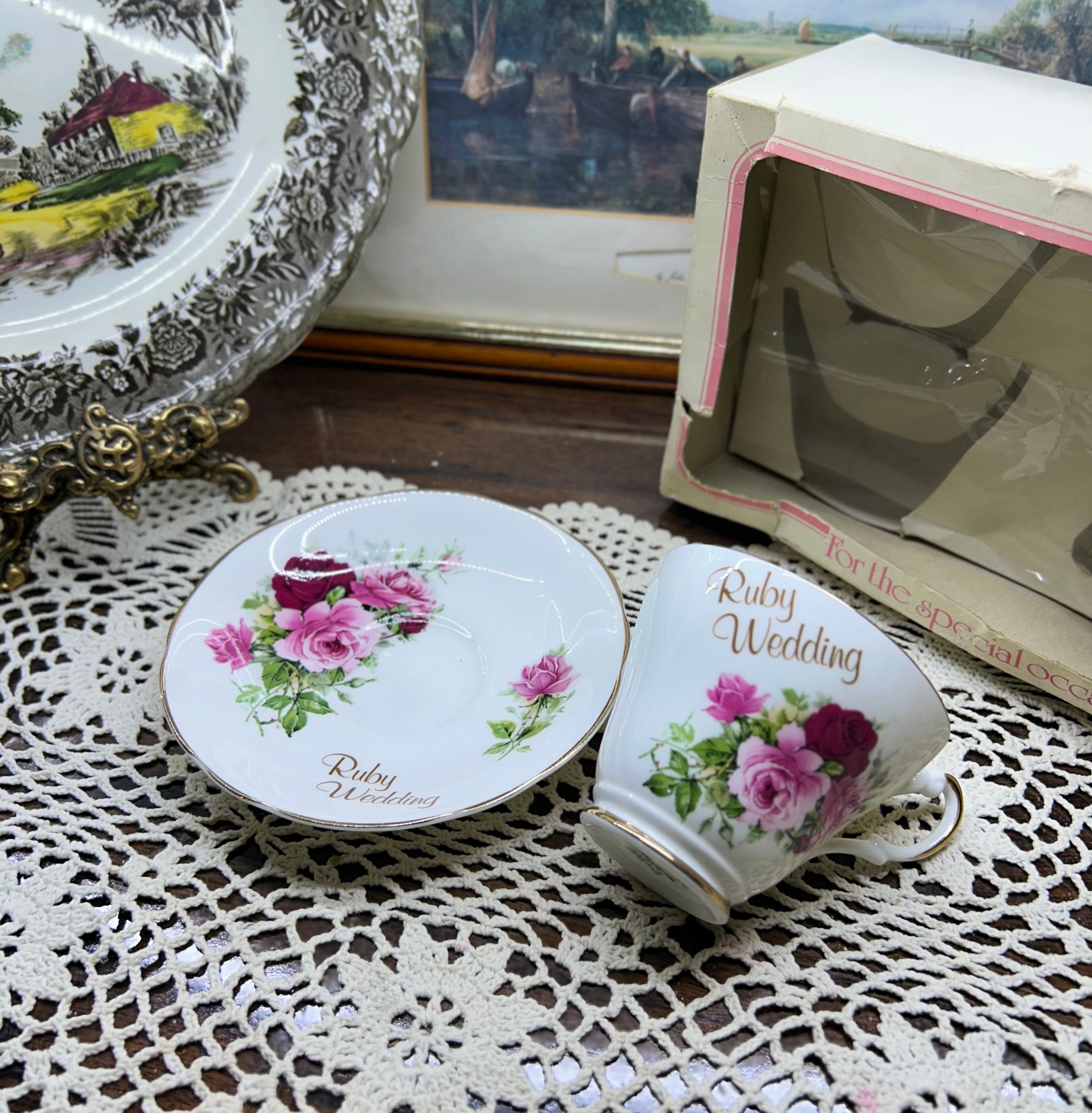 Vintage Argyle "Ruby Wedding" bone china teacup and saucer set