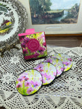 Set of 4 “Summer Meadow" decorative glass coasters by CGB.