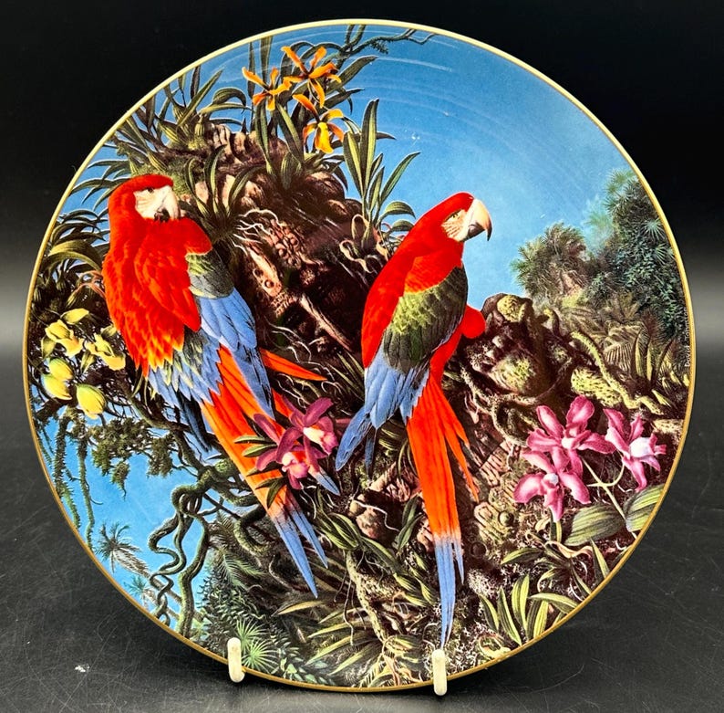 Wedgwood Fragile Paradise Parrot Plate “Winged Macaws” Limited edition 8” (with Orignal box)