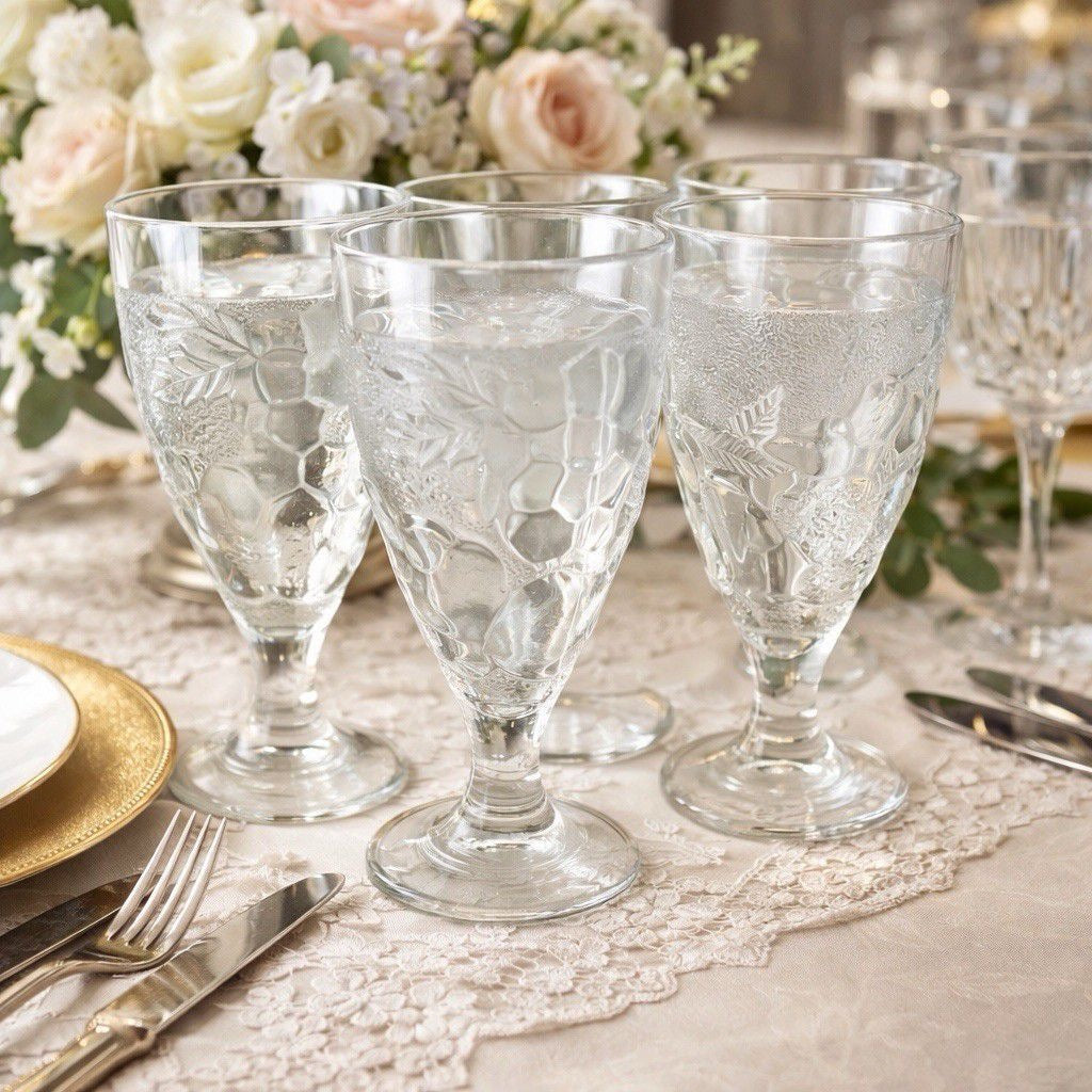 Arcoroc French Gourmande water goblets with fruit embossed glasses — SET OF 11