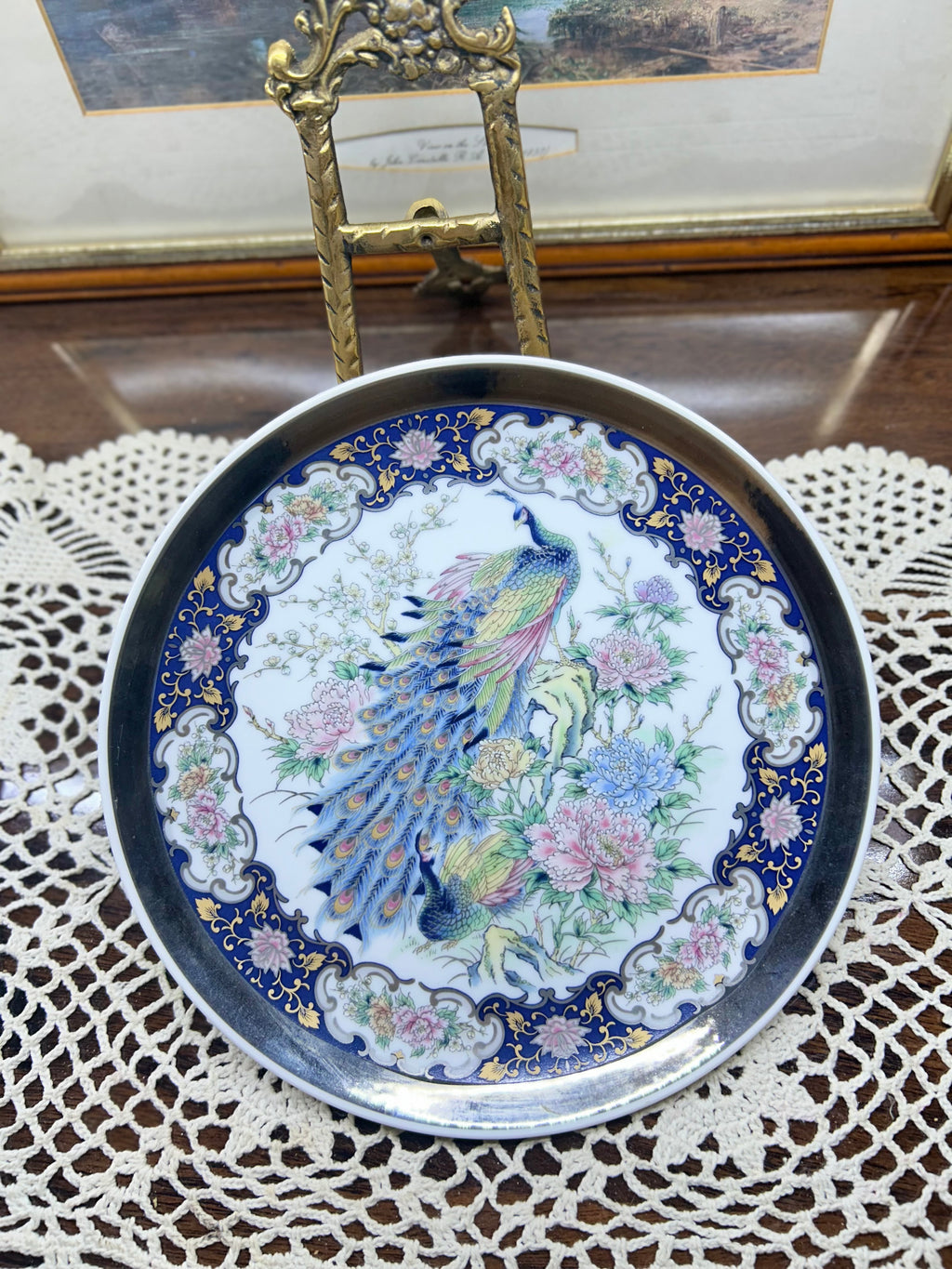 Vintage IMPERIAL peacock plate Porcelain arnart — Japan