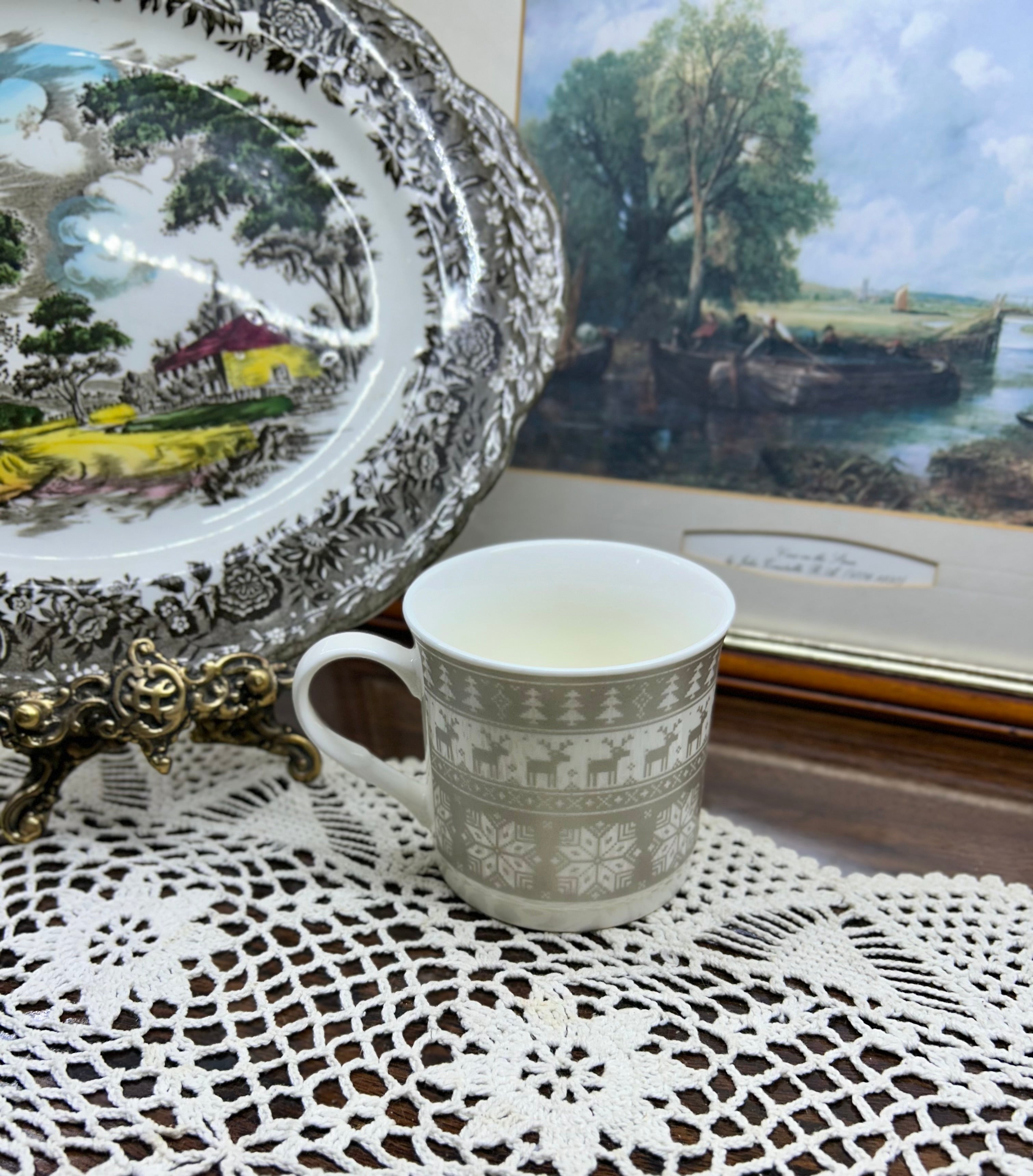 Christmas porcelain mug featuring a Nordic or "folk" pattern