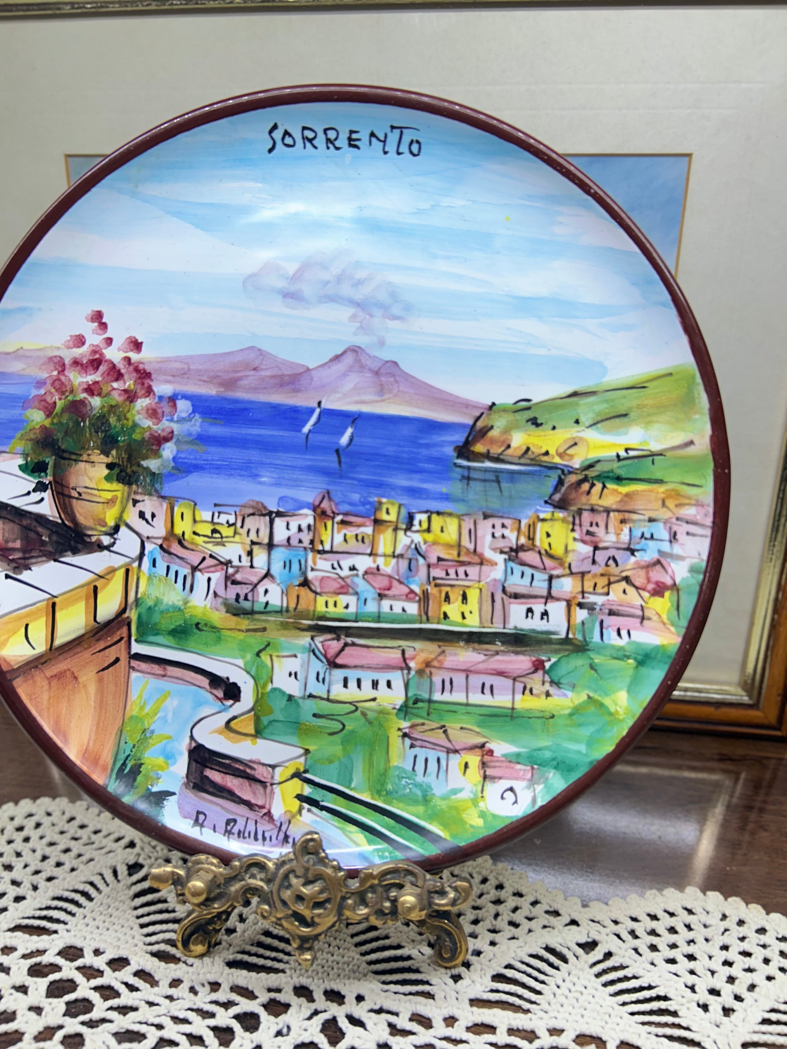 hand-painted ceramic decorative plate featuring a scene from Sorrento, Italy.