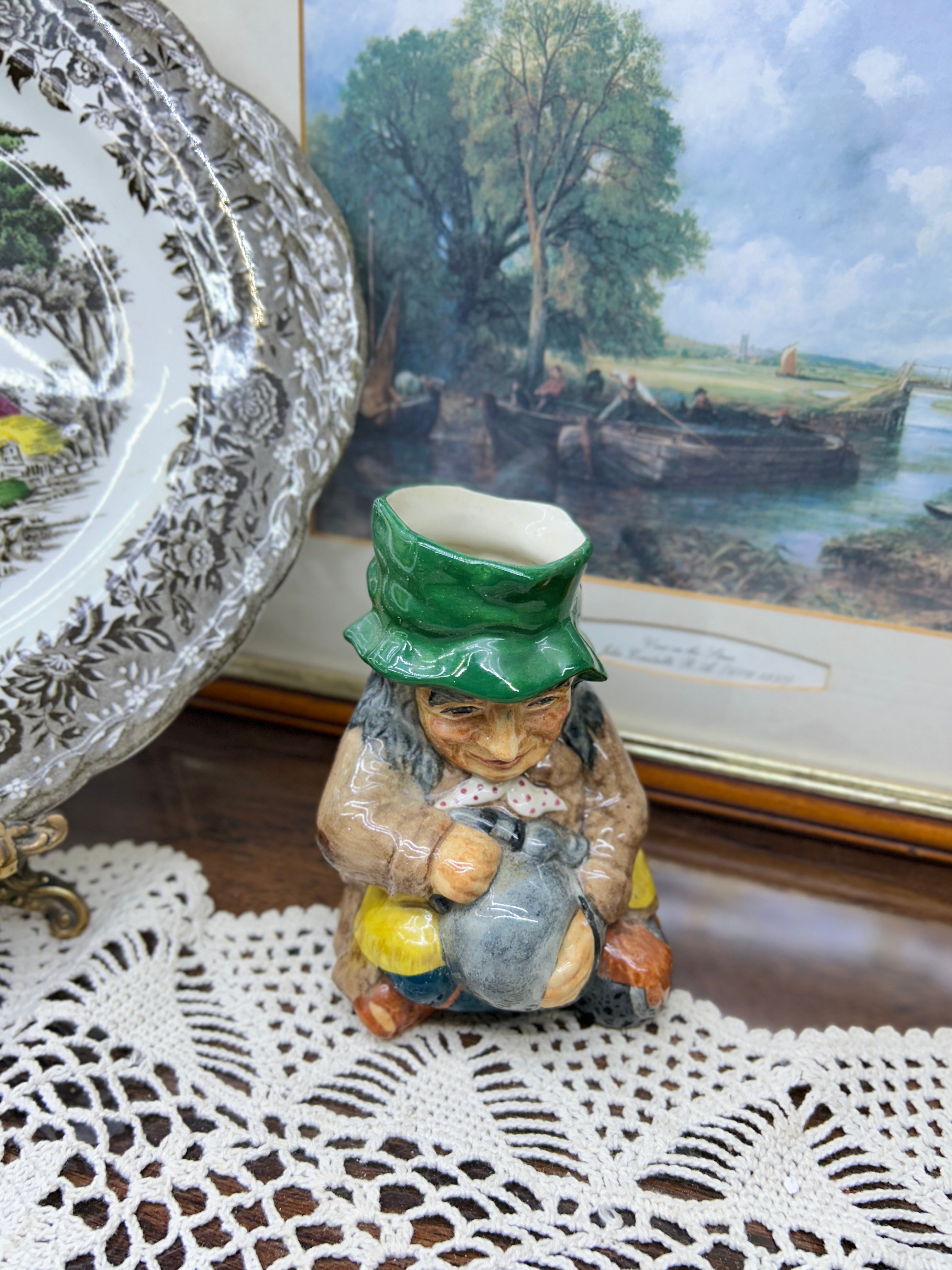 Vintage Roy Kirkham Staffordshire Toby jug featuring the "Tinker" character 6”