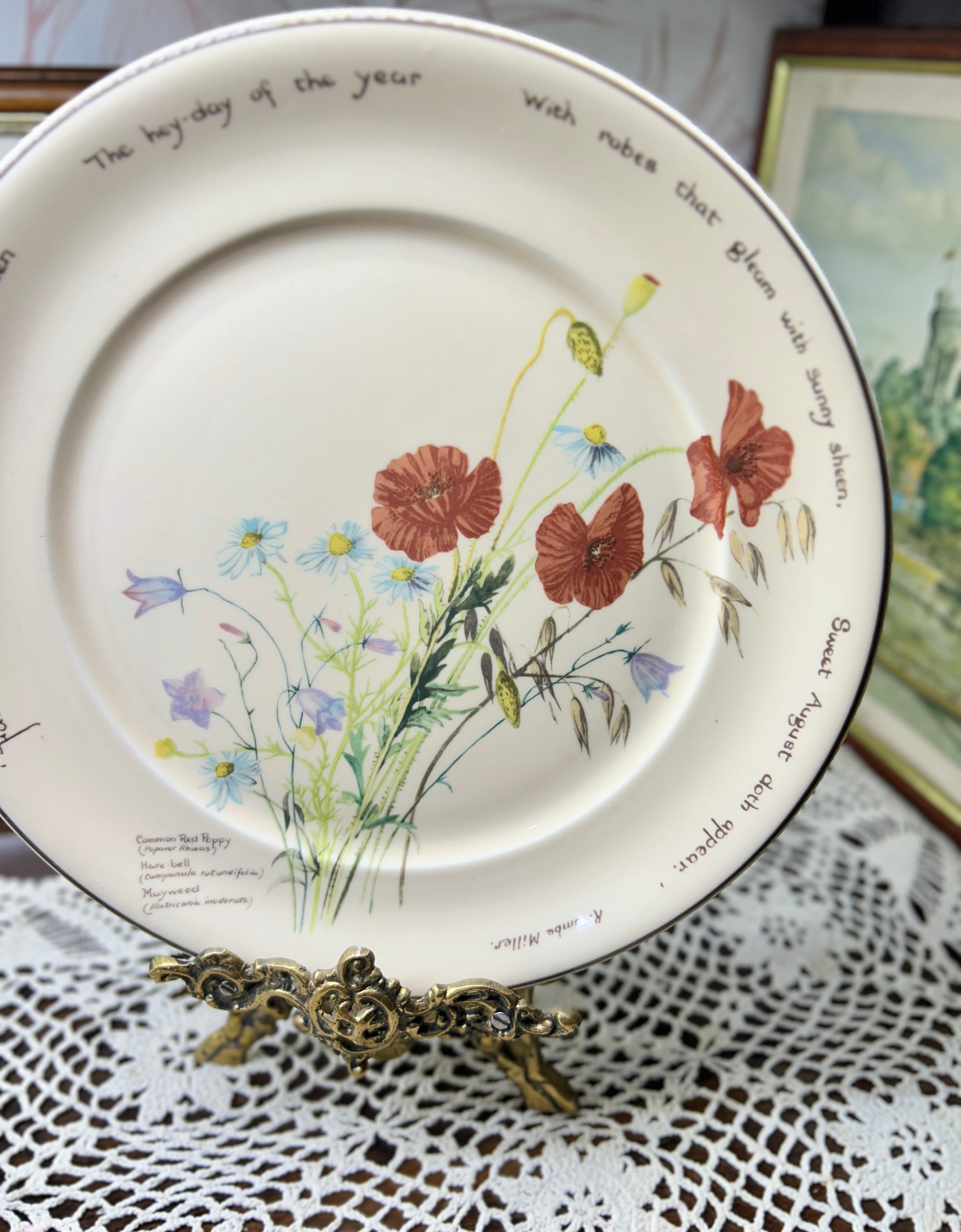 Vintage Noritake wall plate featuring a floral design from "The Country Diary of an Edwardian Lady" series 12”