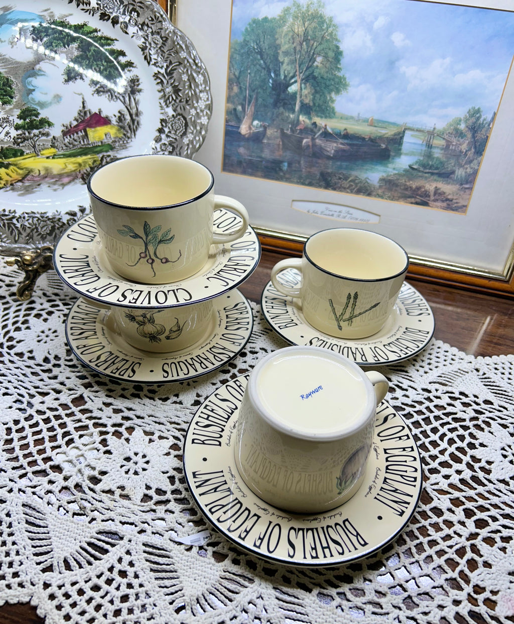 Vintage RAYWARE “Market Garden” ceramic tea set — serving of four