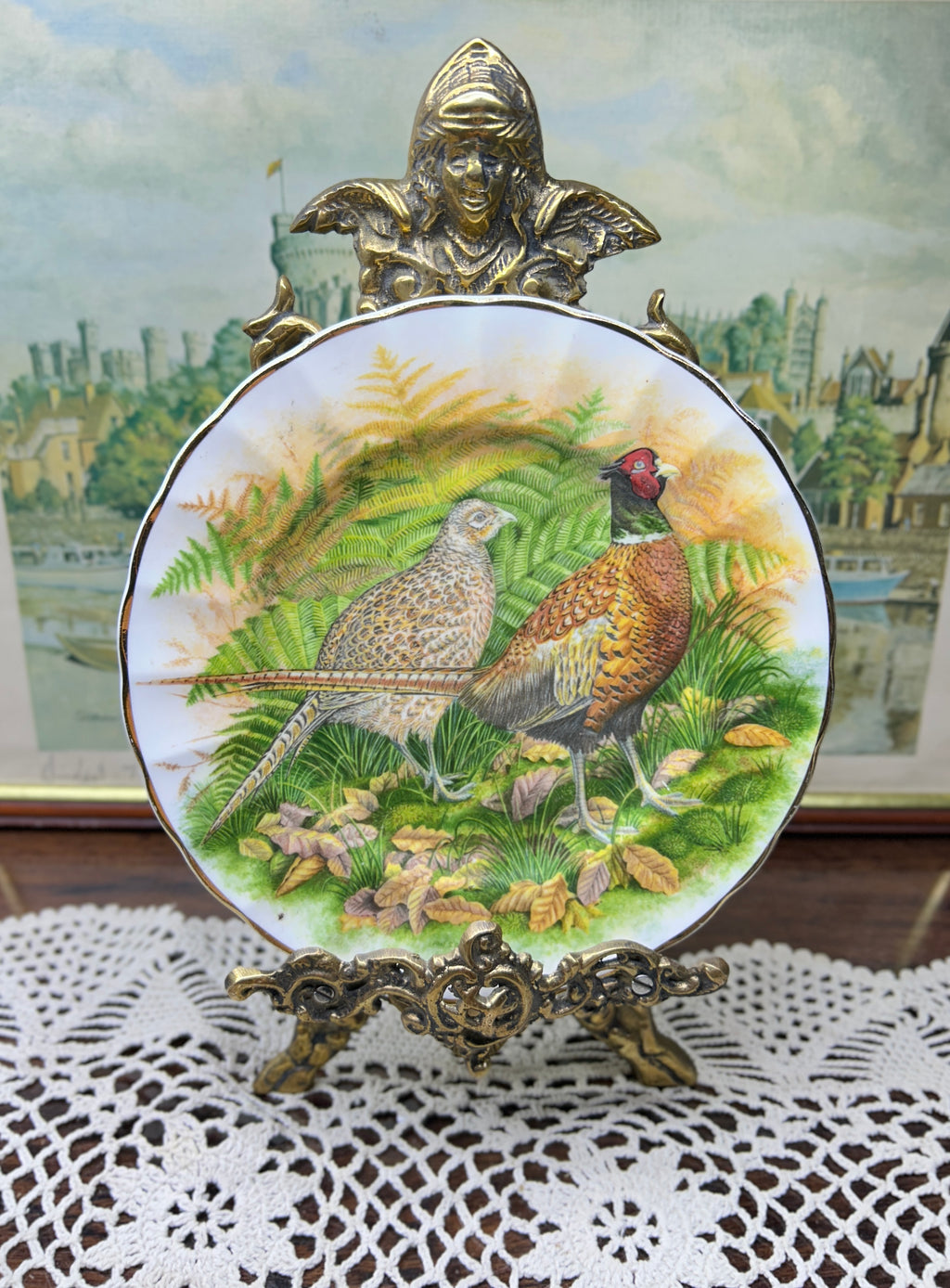 Decorative porcelain collector wall plate features a "Ring-Necked Pheasant" design — fine bona China 6”