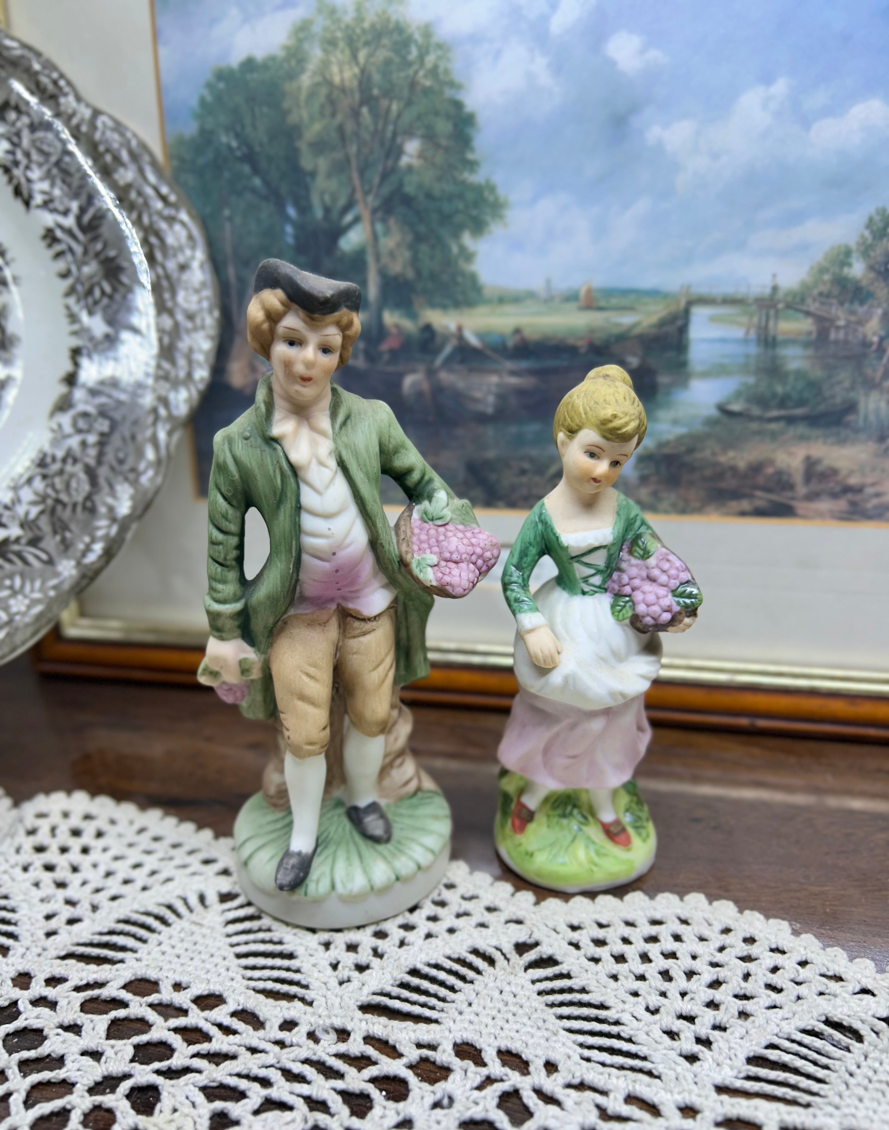 Vintage handpainted bisque porcelain couple figurines