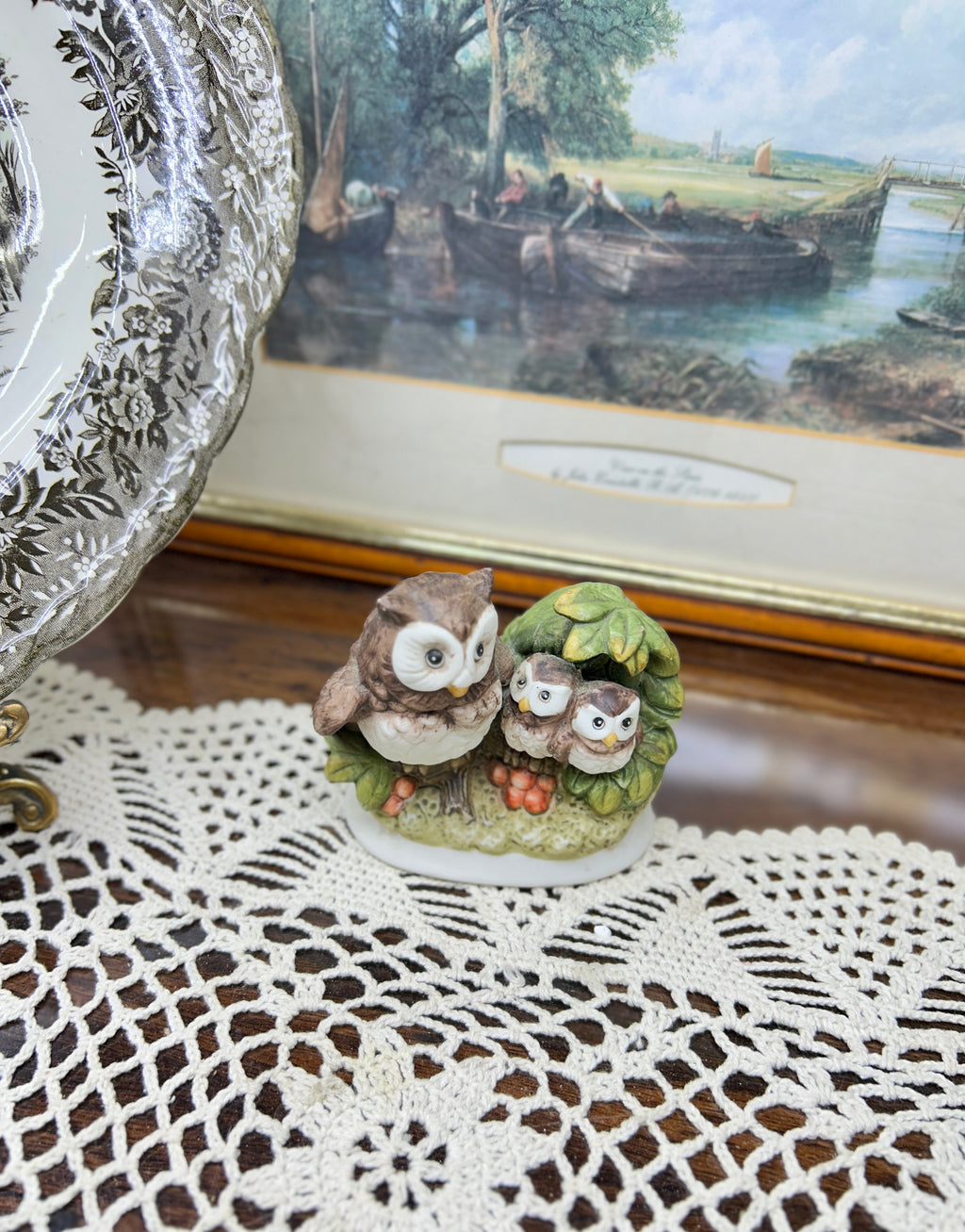 Vintage porcelain hand-painted owl figurine
