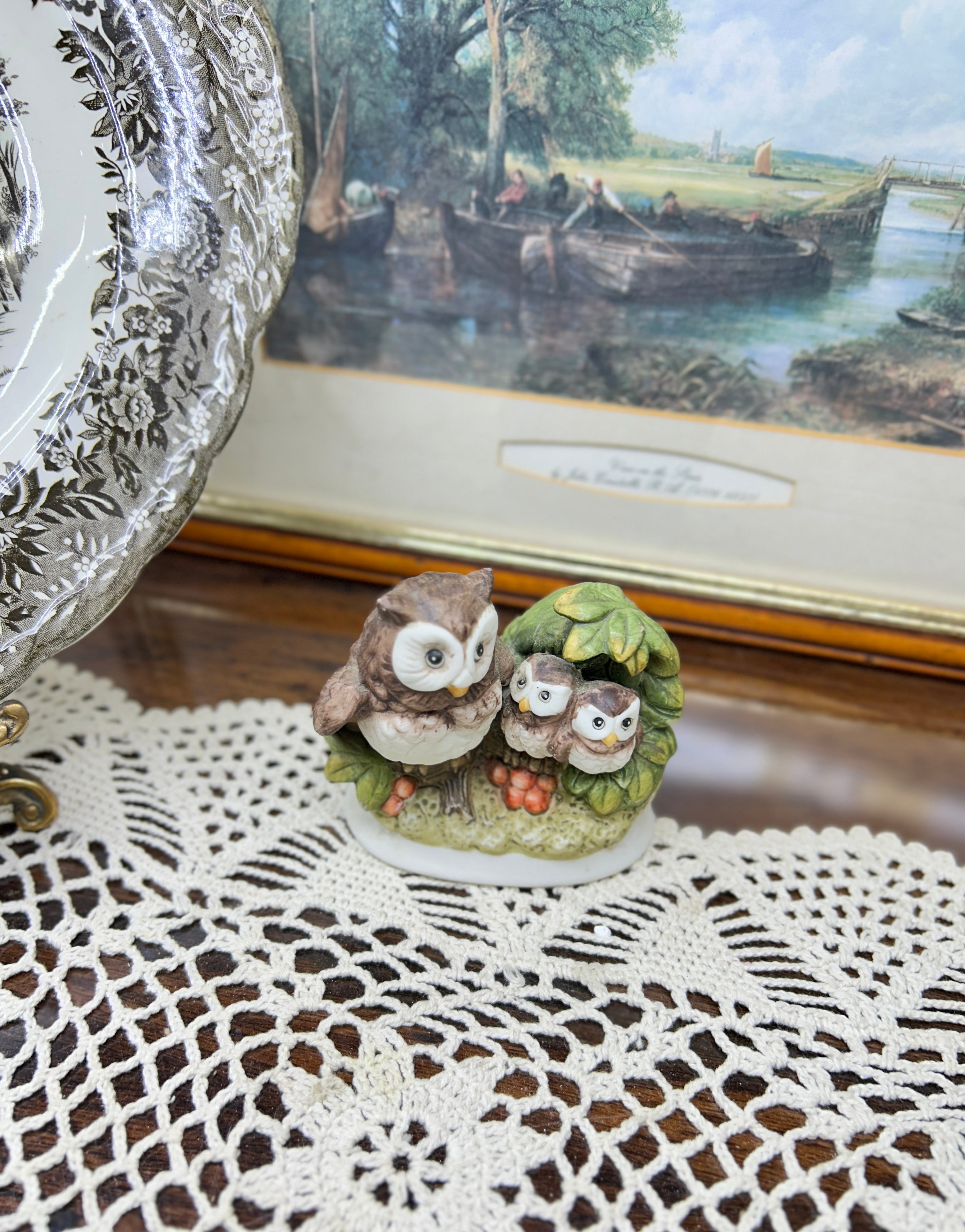 Vintage porcelain hand-painted owl figurine
