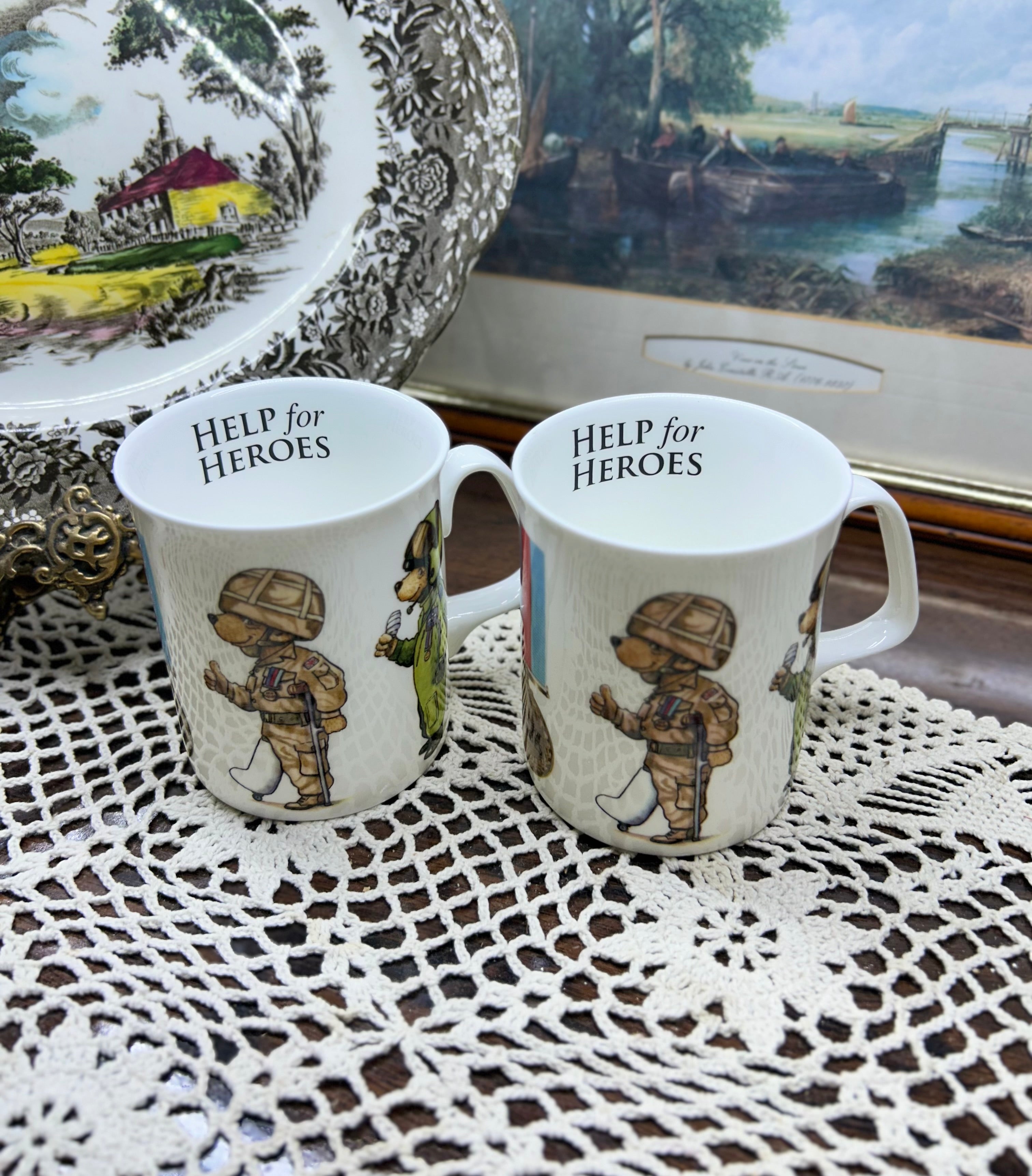 Help for Heroes coffee mugs featuring cartoon bears — porcelain