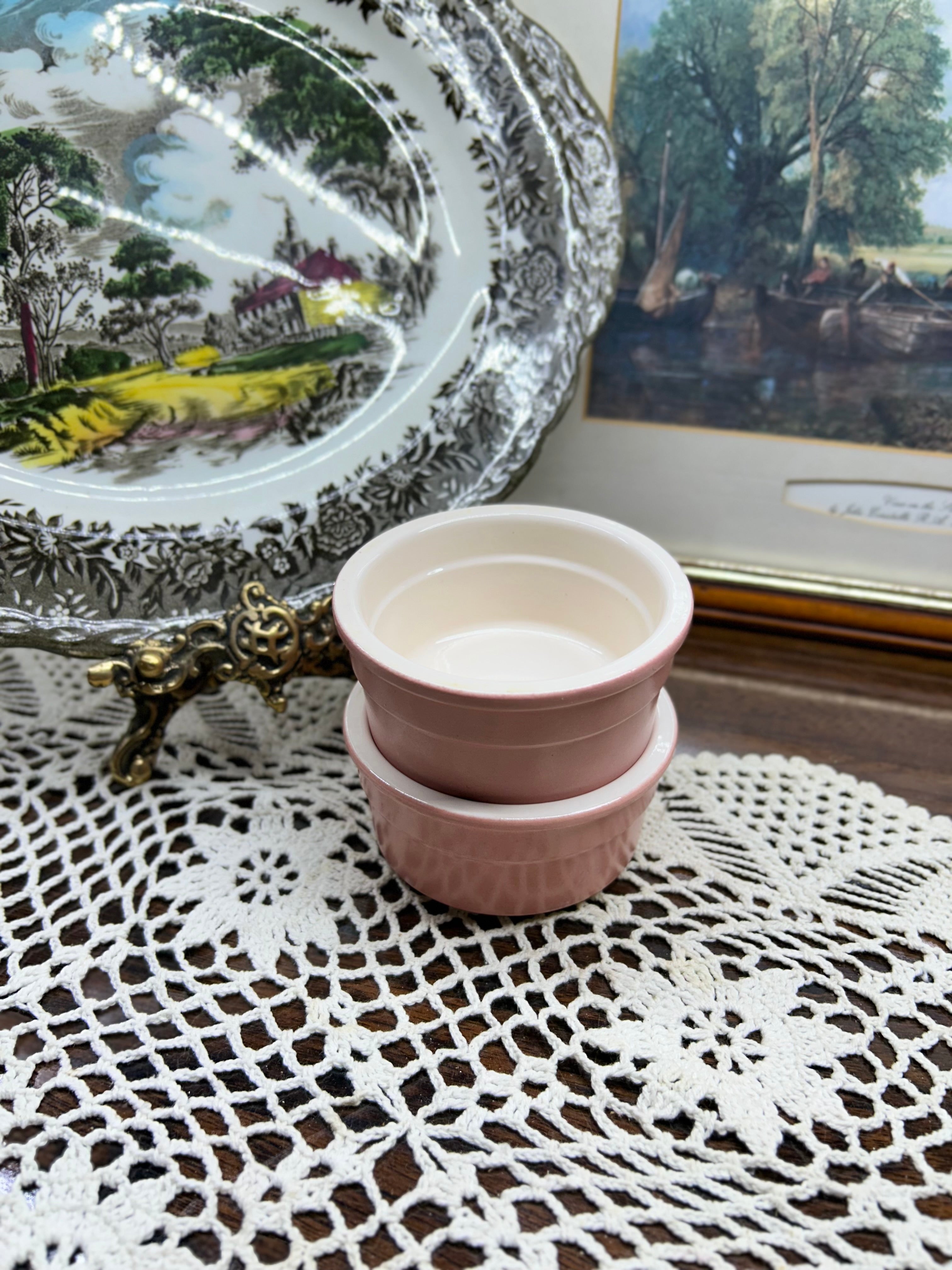 Vintage Cermer stoneware ramekins French baking dishes — SET OF 2