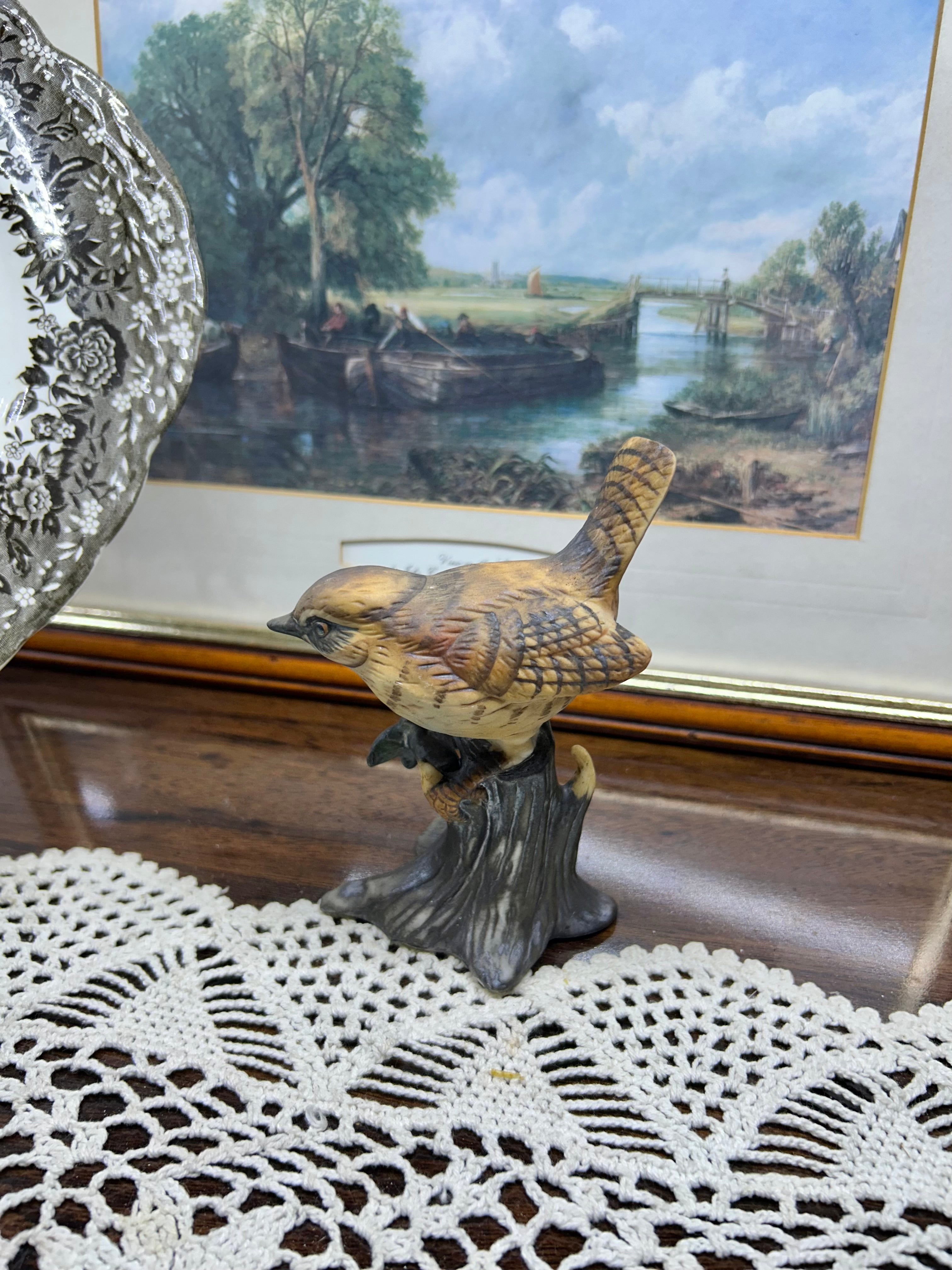 Vintage collectible garden bird figurine — handpainted ceramic