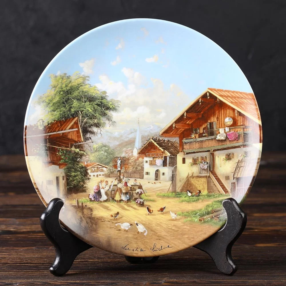 "Washing Day at the Village Fountain" — Vintage 7” collector’s plate from Lückel’s Idyllic Village Life (Seltmann Weiden, 1987)