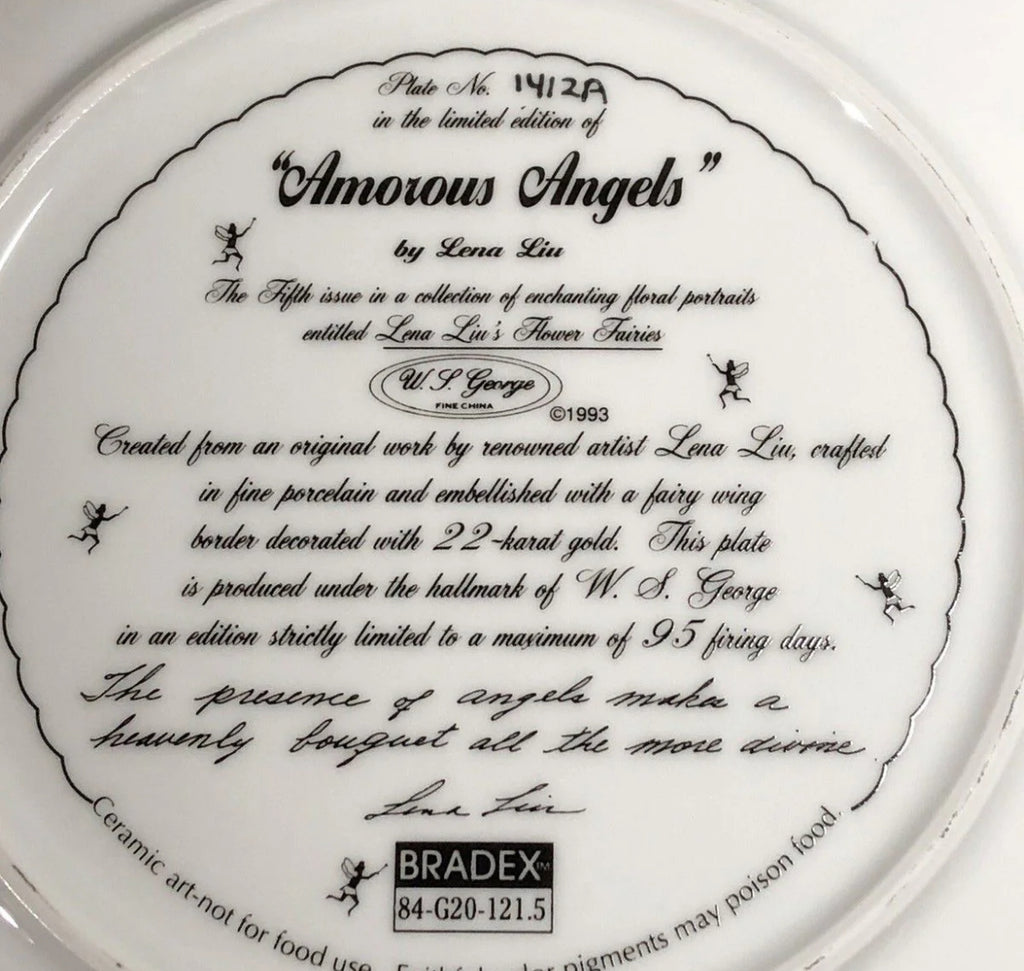 Rare pair of 1992 limited edition “Floral Playmates” collector’s plates by Lena Liu — with 22 karat gold