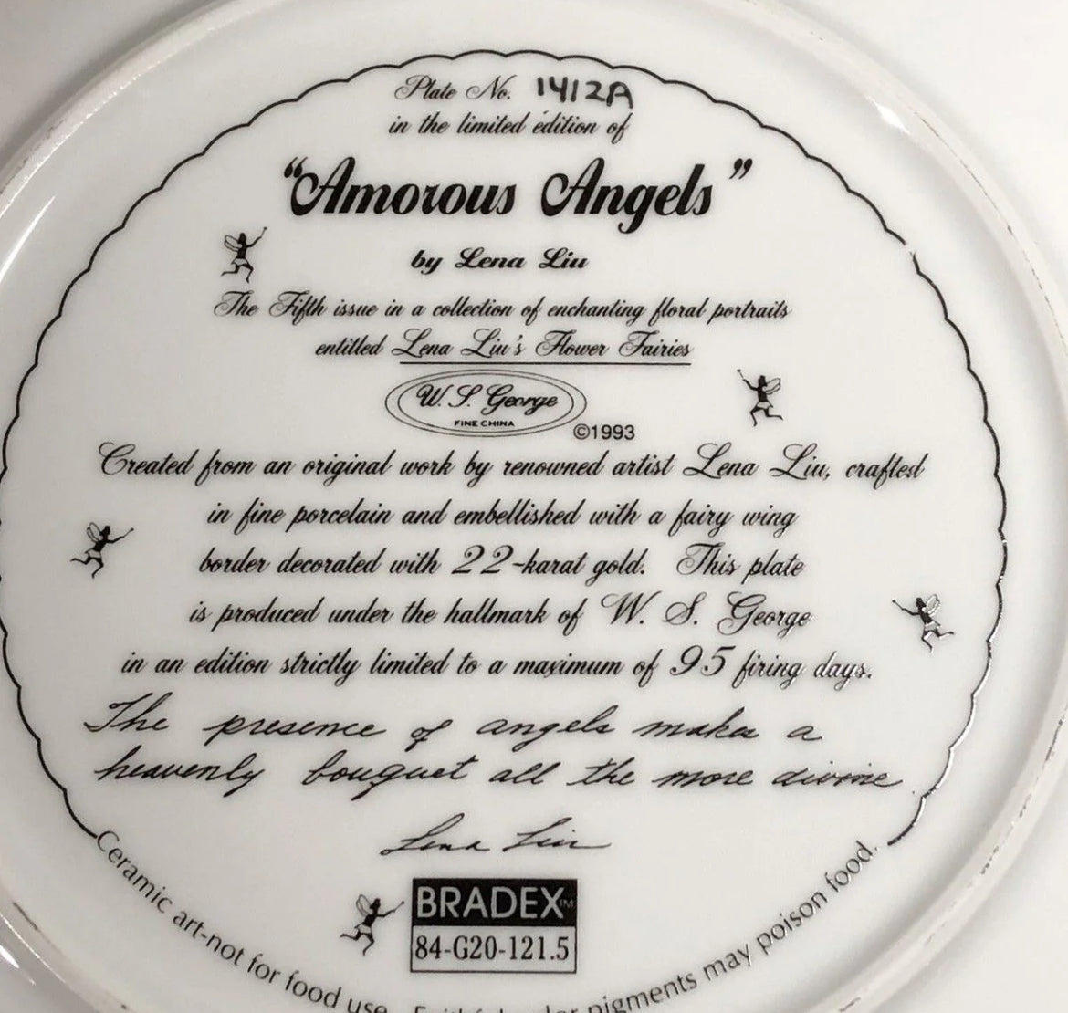 Rare pair of 1992 limited edition “Floral Playmates” collector’s plates by Lena Liu — with 22 karat gold