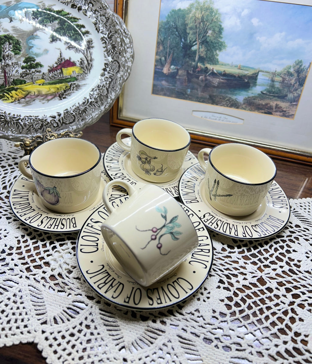 Vintage RAYWARE “Market Garden” ceramic tea set — serving of four