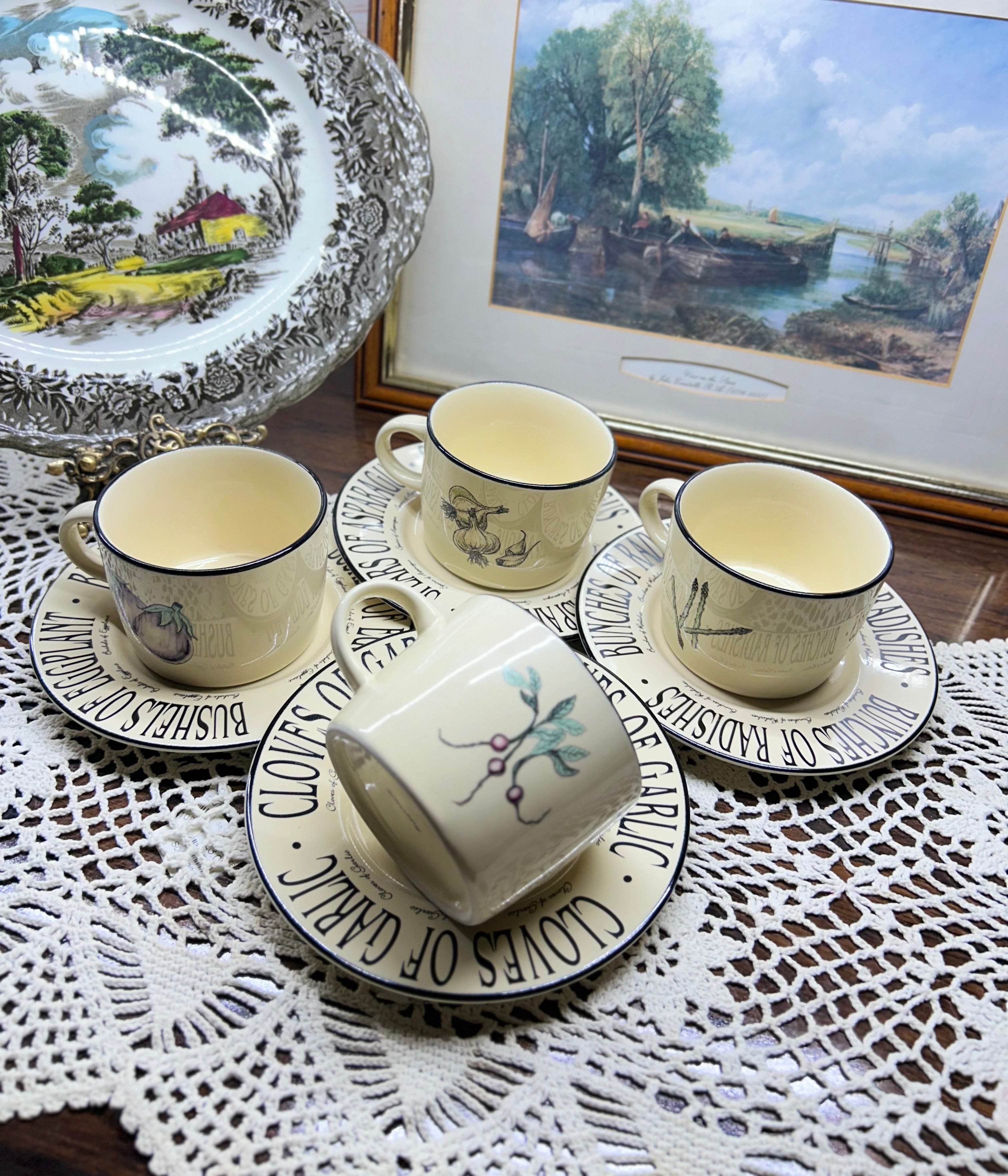 Vintage RAYWARE “Market Garden” ceramic tea set — serving of four