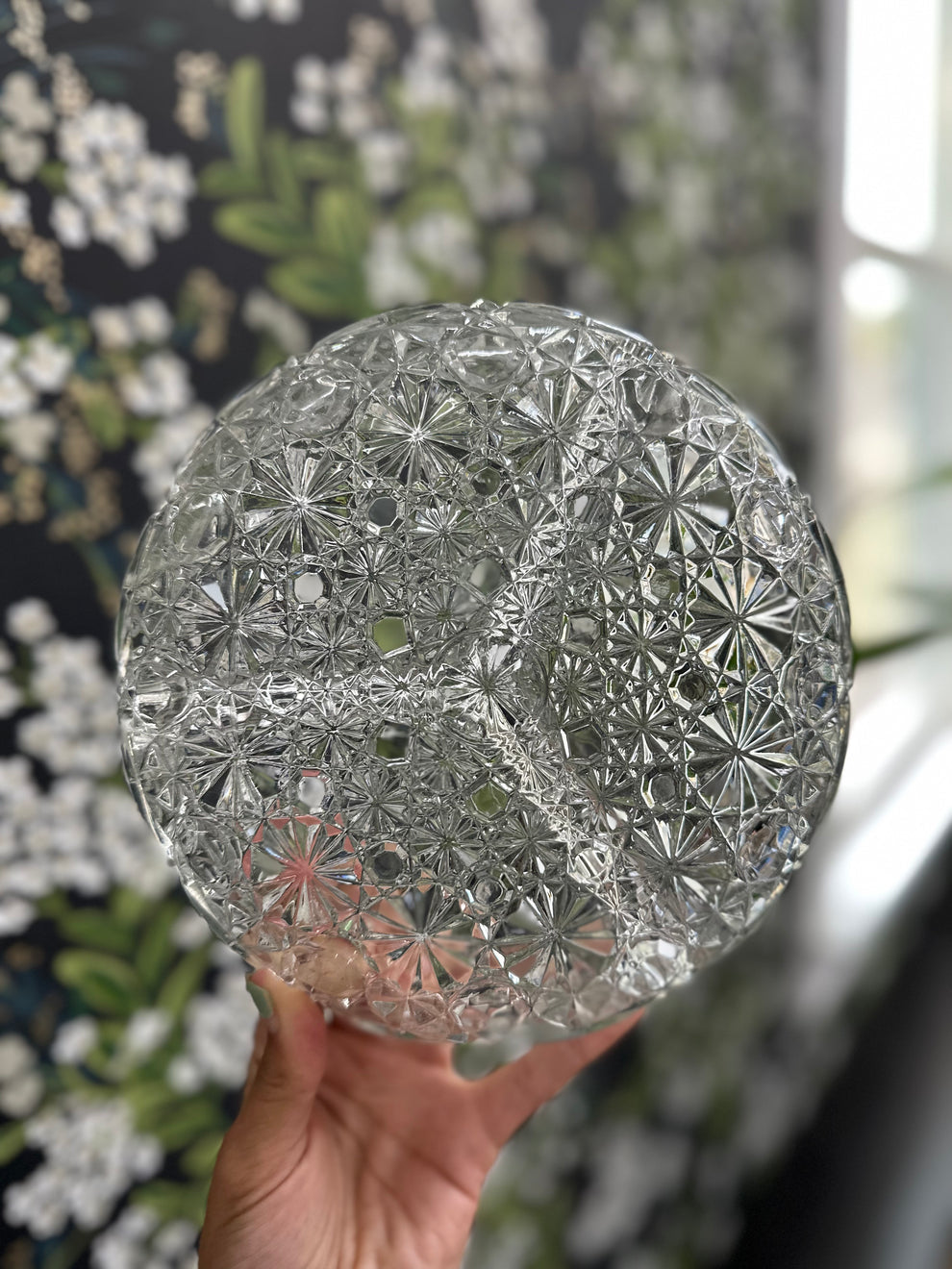 French Crystal Cut Glass “Daisy & button” divided dish — Boxed