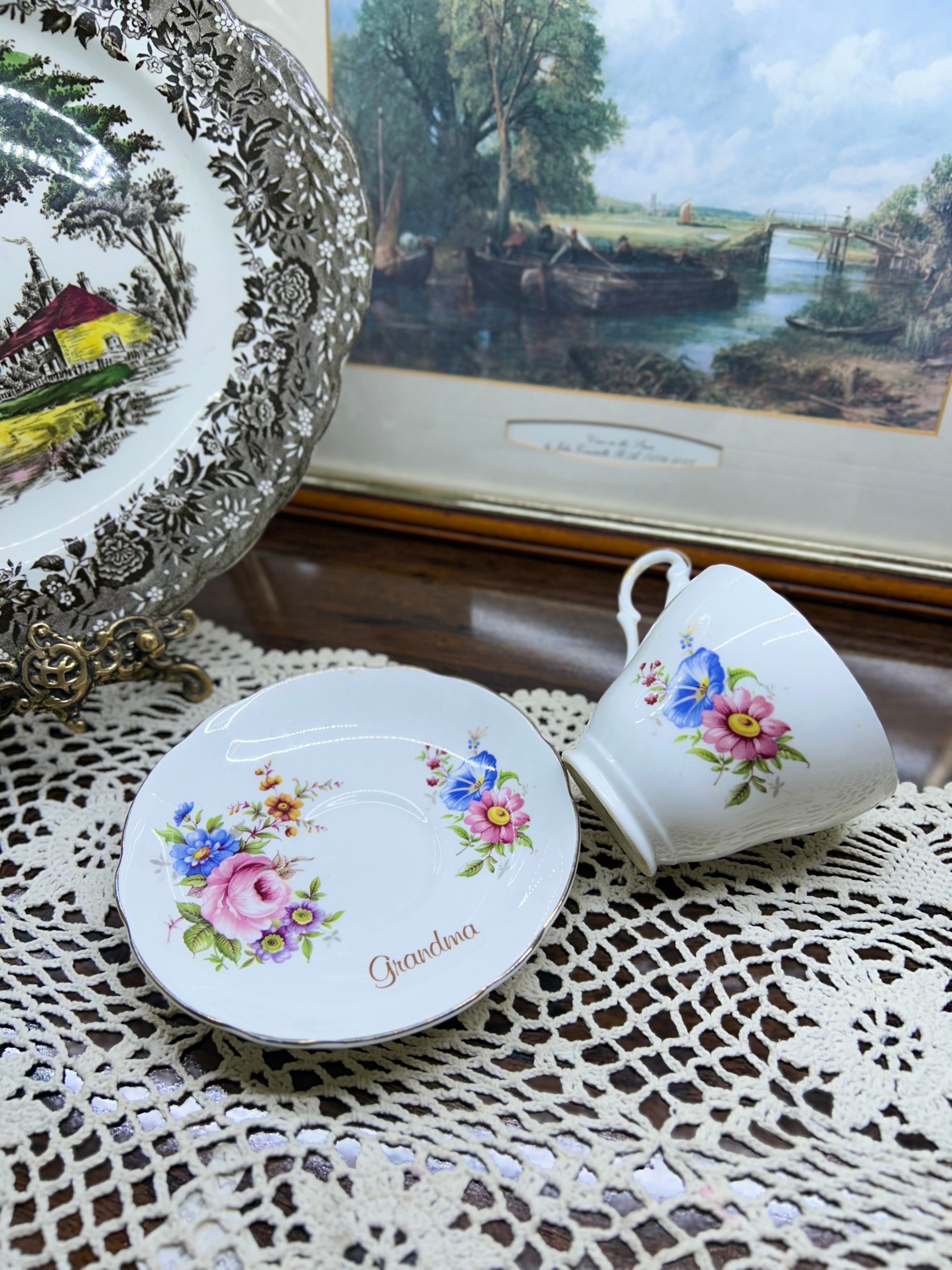 Vintage Argyle “Grandma” Teacup and Saucer Bone China — England
