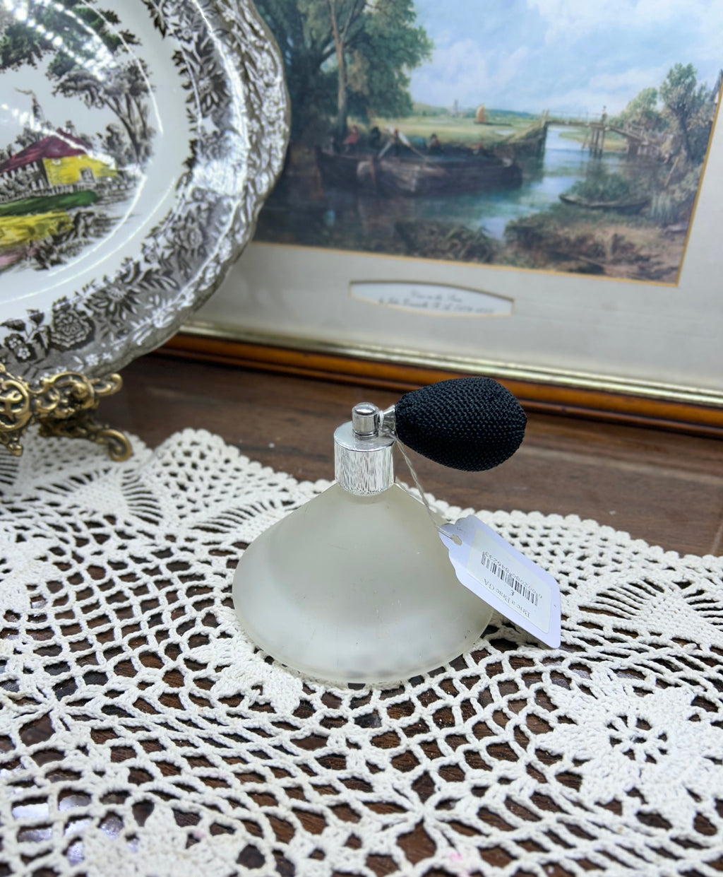 Vintage white matt satin art glass refillable perfume bottle