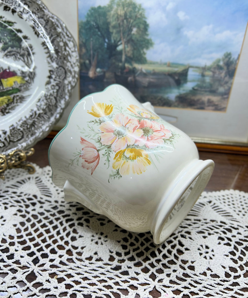 vintage St Michael ceramic planters featuring an “anemone” floral design — PAIR