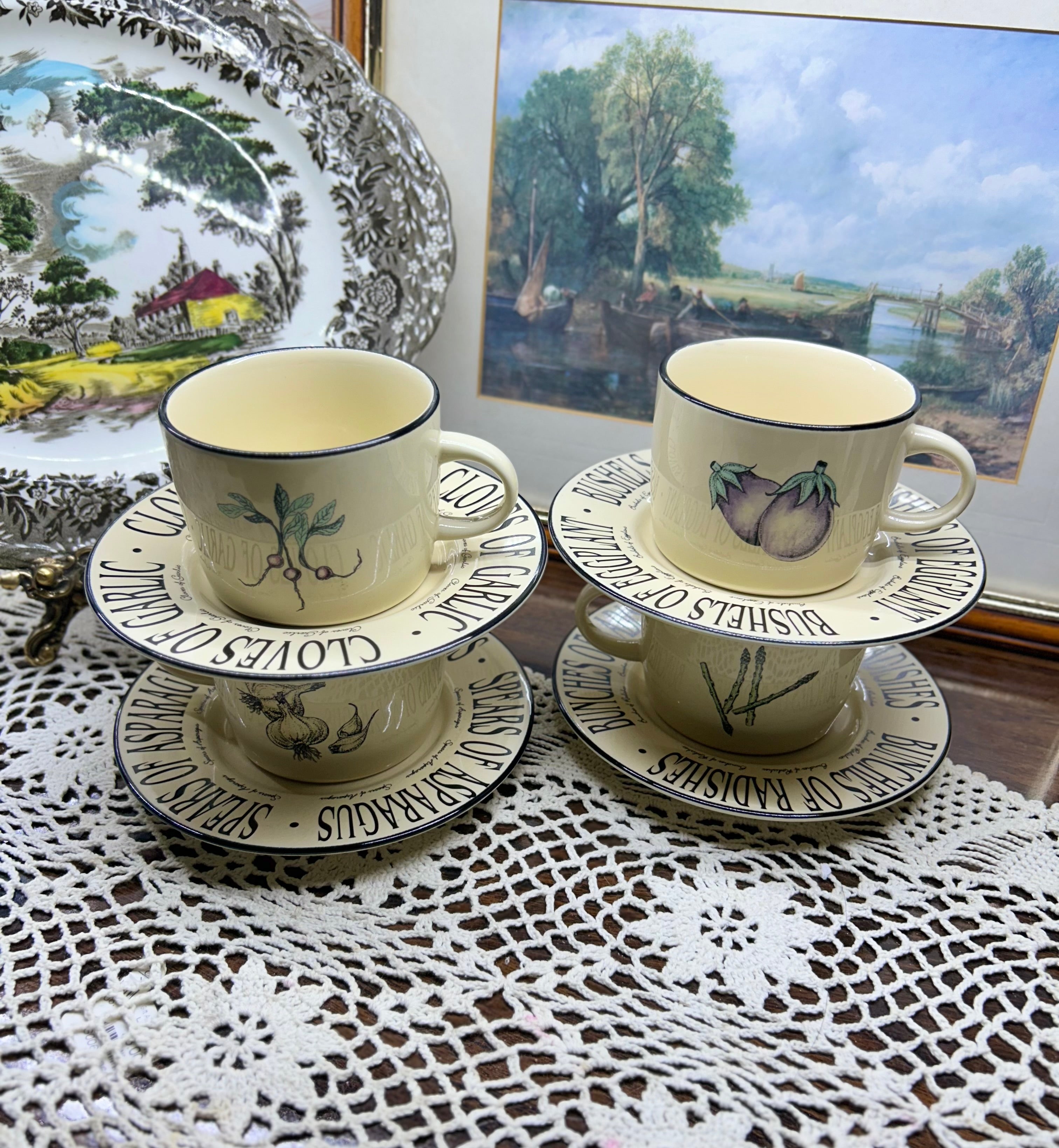 Vintage RAYWARE “Market Garden” ceramic tea set — serving of four