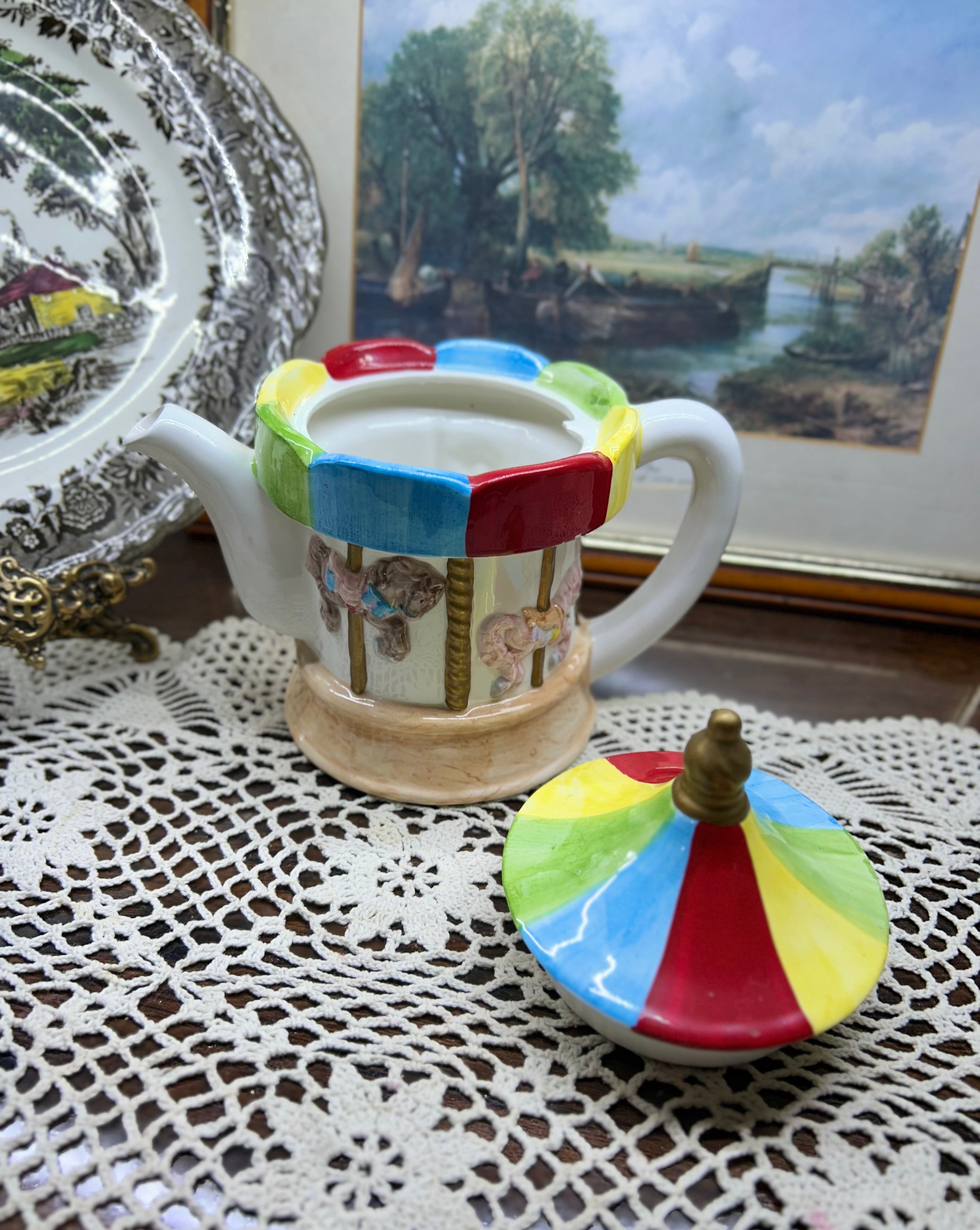 Leonardo Collection Carousel Teapot |Vintage Ceramic| Whimsical & Rare