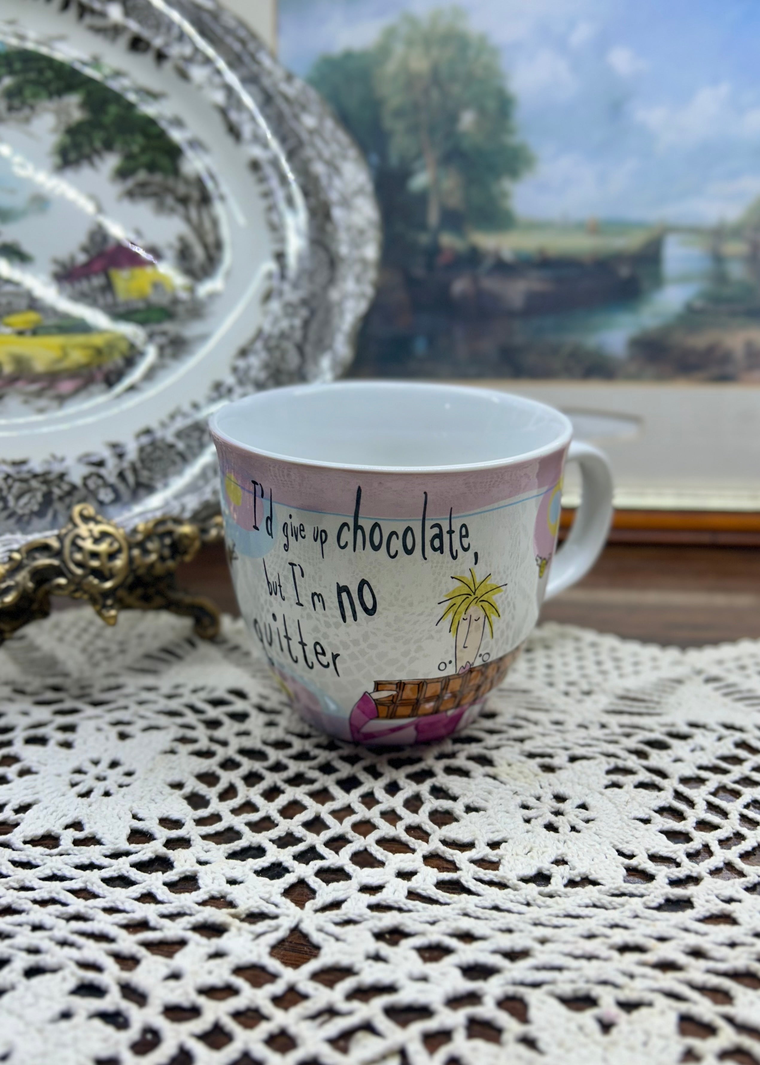 vintage "Born To Shop" collectible hot chocolate mug — England