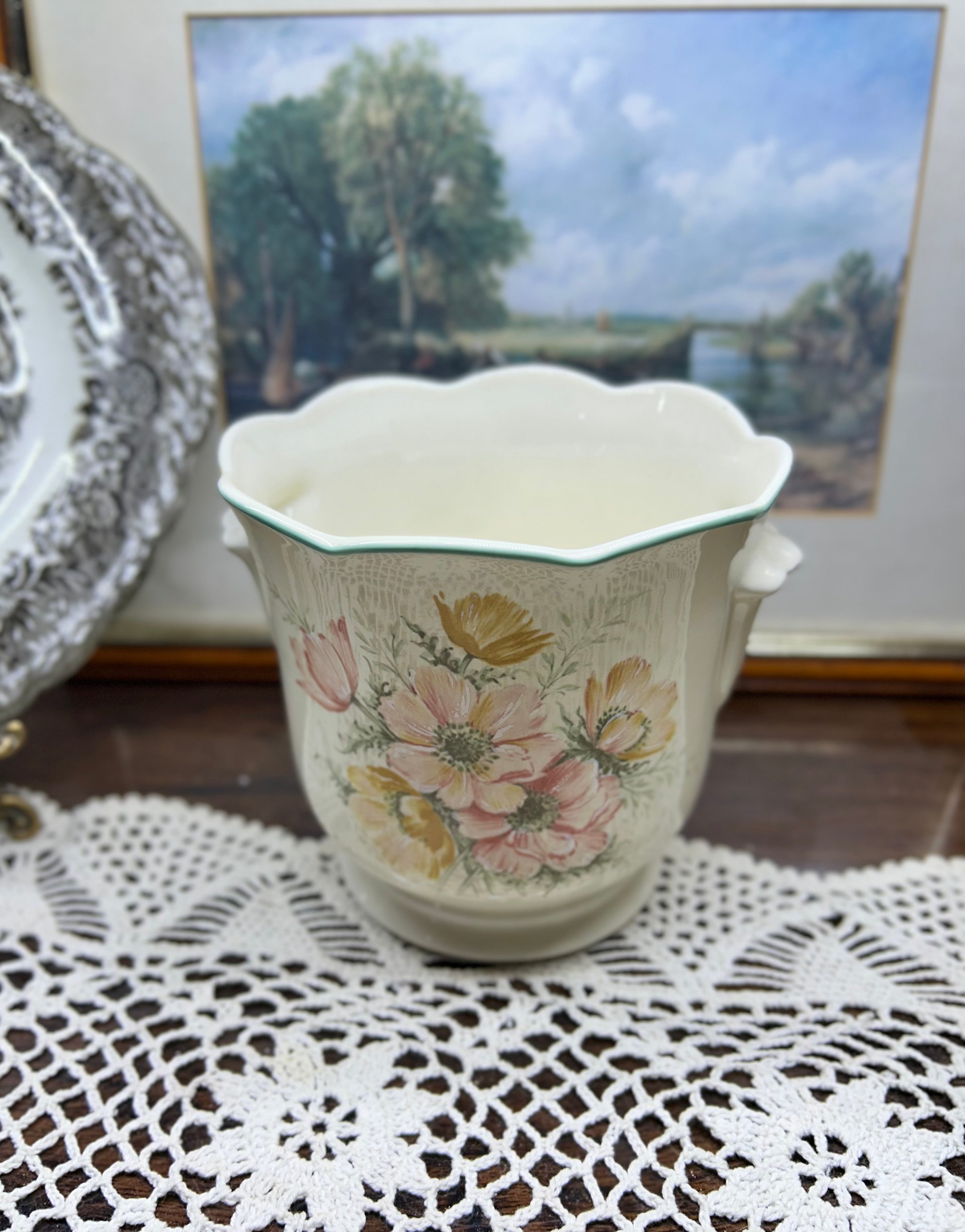 vintage St Michael ceramic planters featuring an “anemone” floral design — PAIR